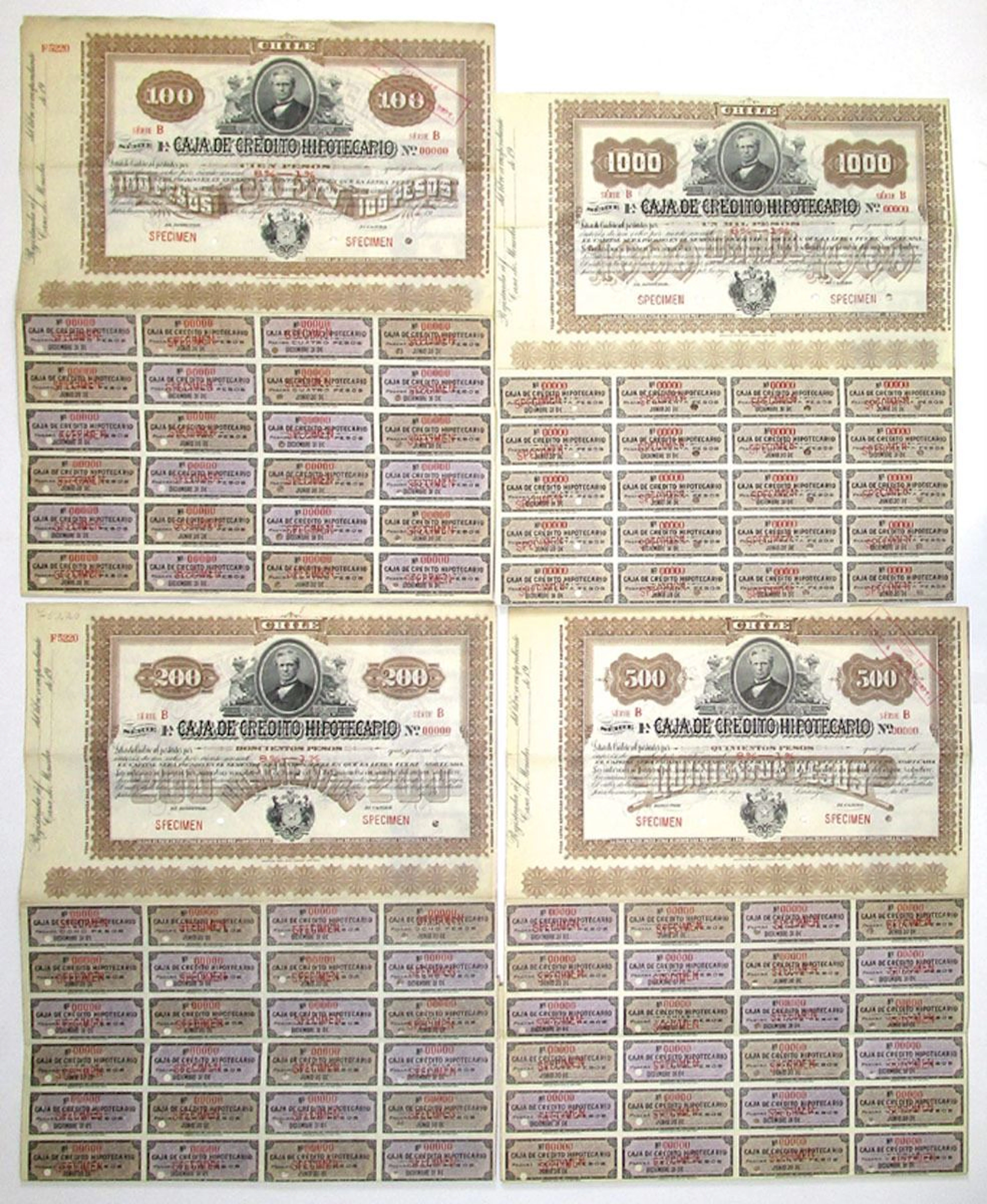 Chile. Caja de Credito Hipotecario, ND (1900 to 1930s), Specimen Series