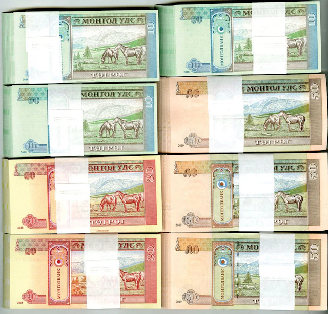Mongolia. Mongol Bank. 2018-2019. 8 Packs of 100 Uncirculated Banknotes.