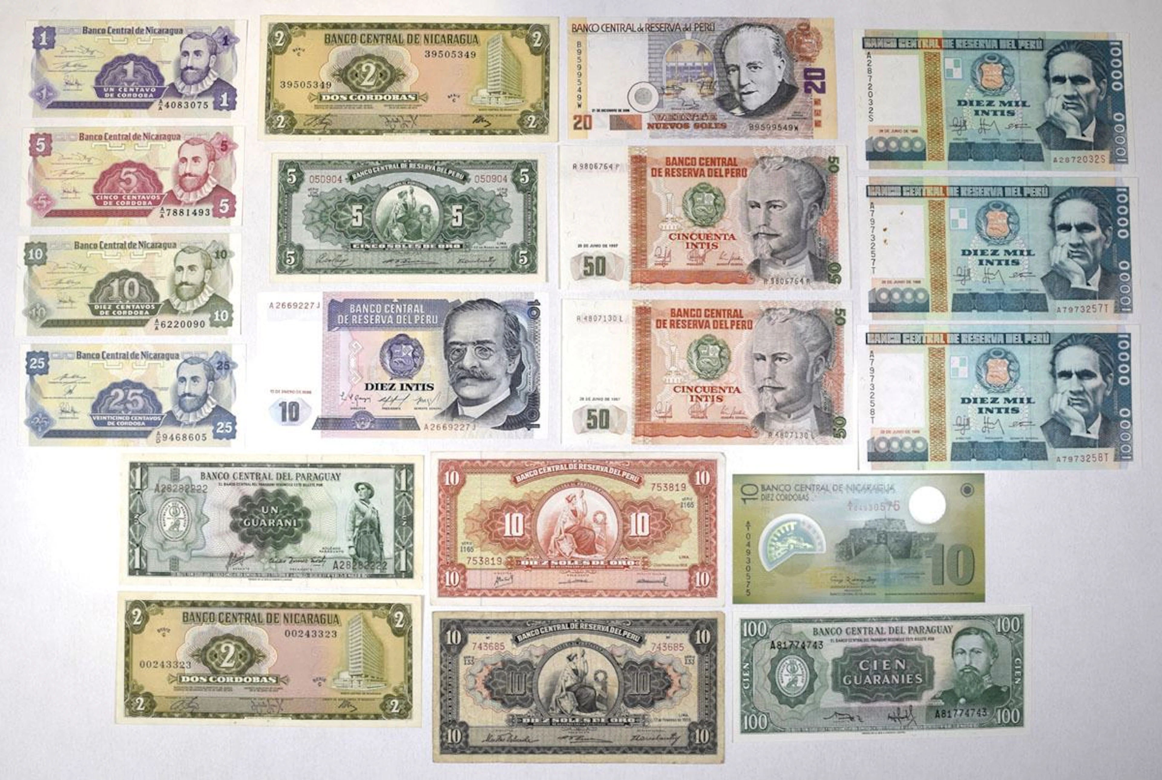 South American Assortment of Issued Banknotes, 1952 to 2012