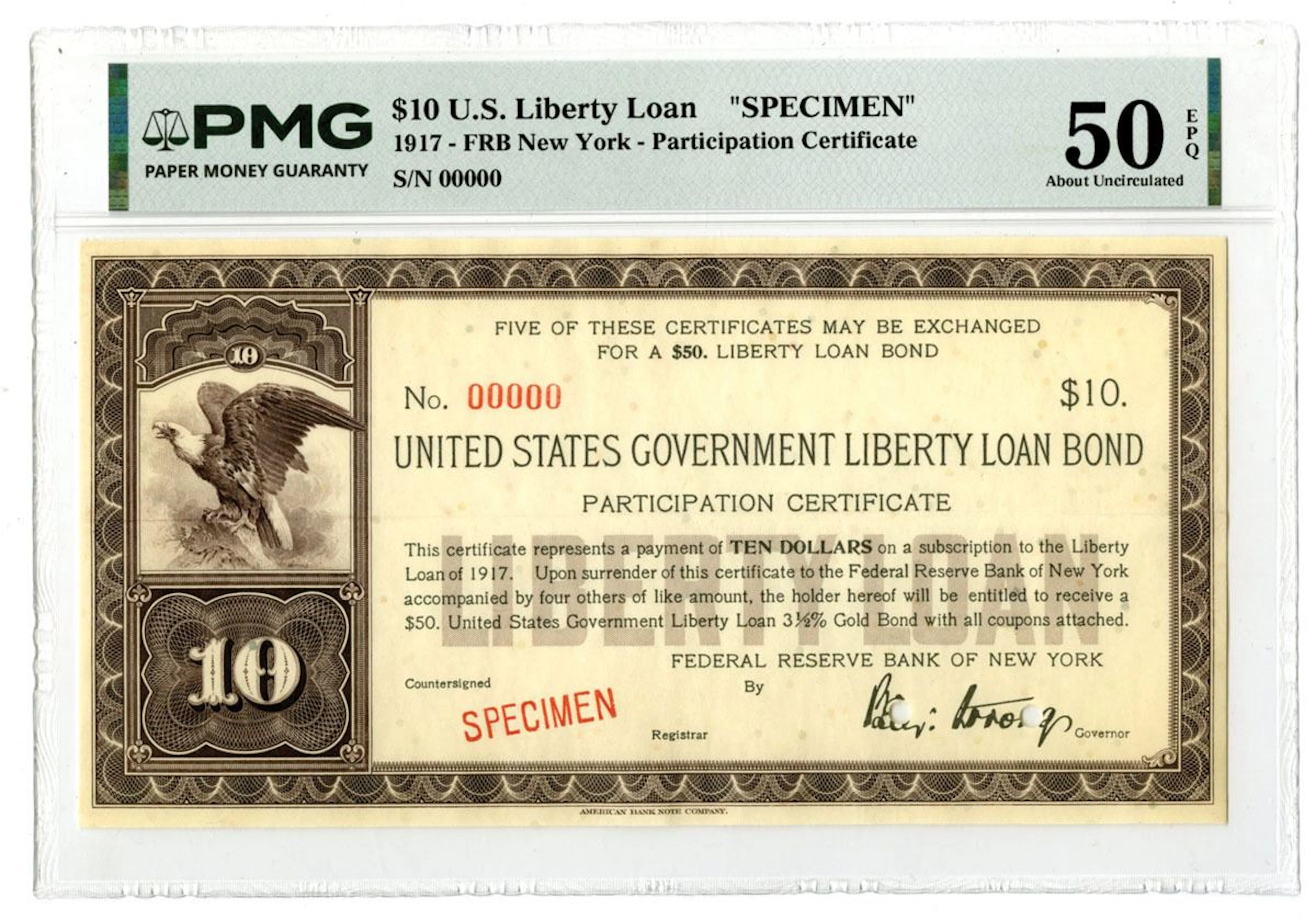 U.S. Government Liberty Loan Bond Specimen Participation Certificate, 1917.
