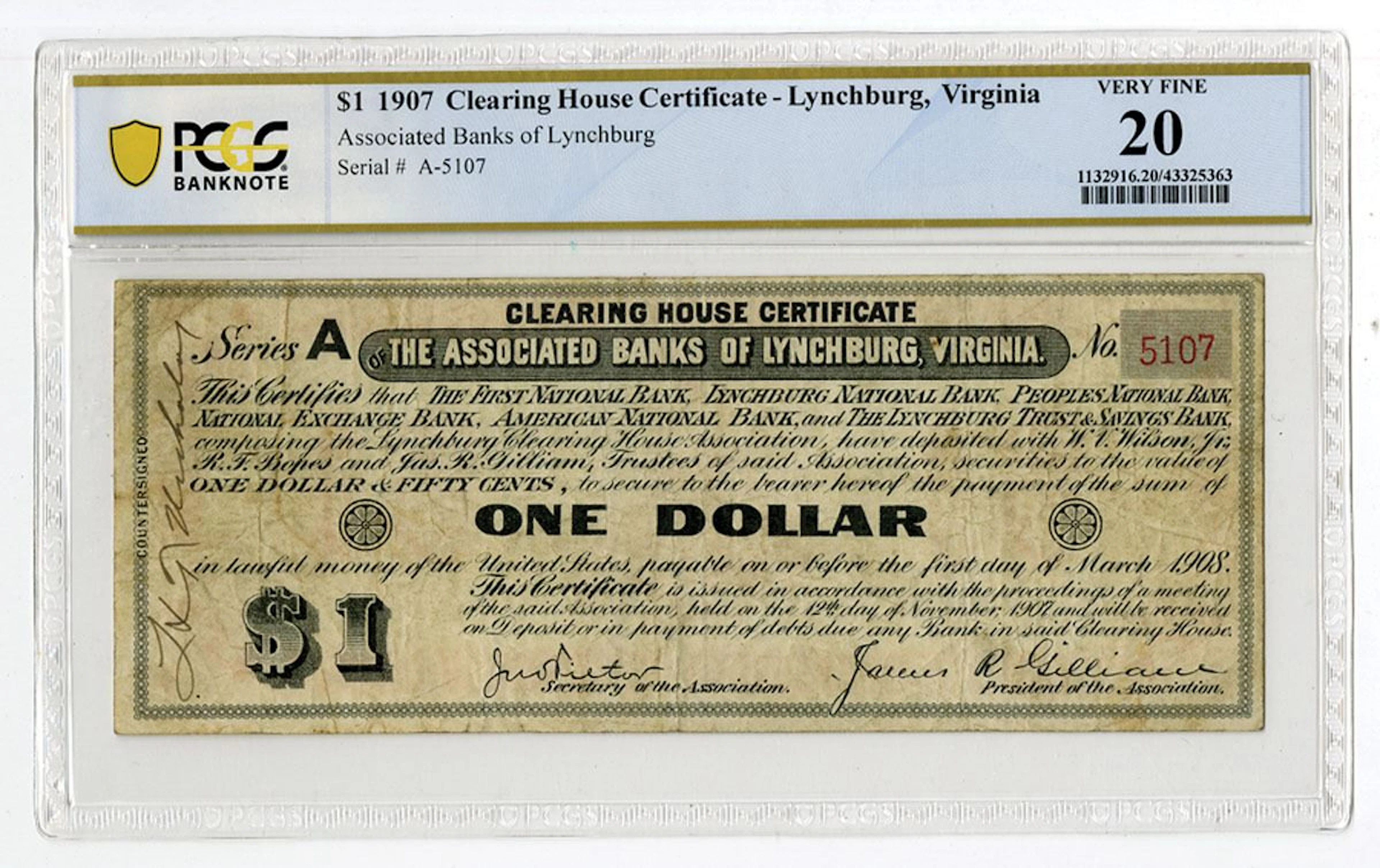 VA. The Associated Banks of Lynchburg, Virginia, 1907, $1, Clearing