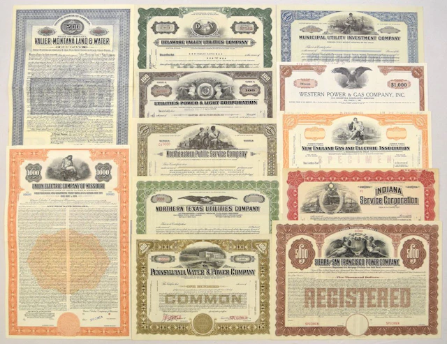 Utility & Power Securities, 1910 to 1973, Bond & Stock Assortment