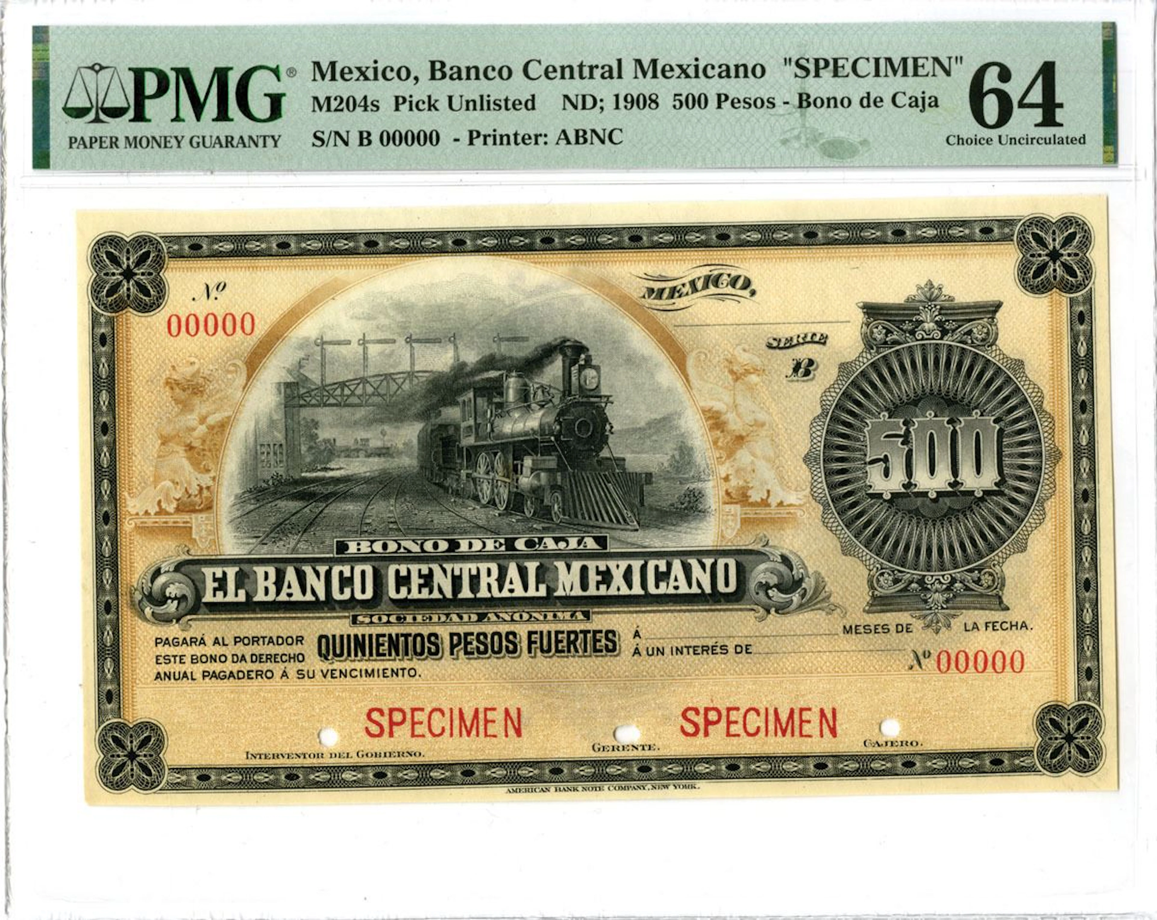 Mexico. "Bono de Caja" Banco Central Mexicano, ND (1908), 500 Pesos