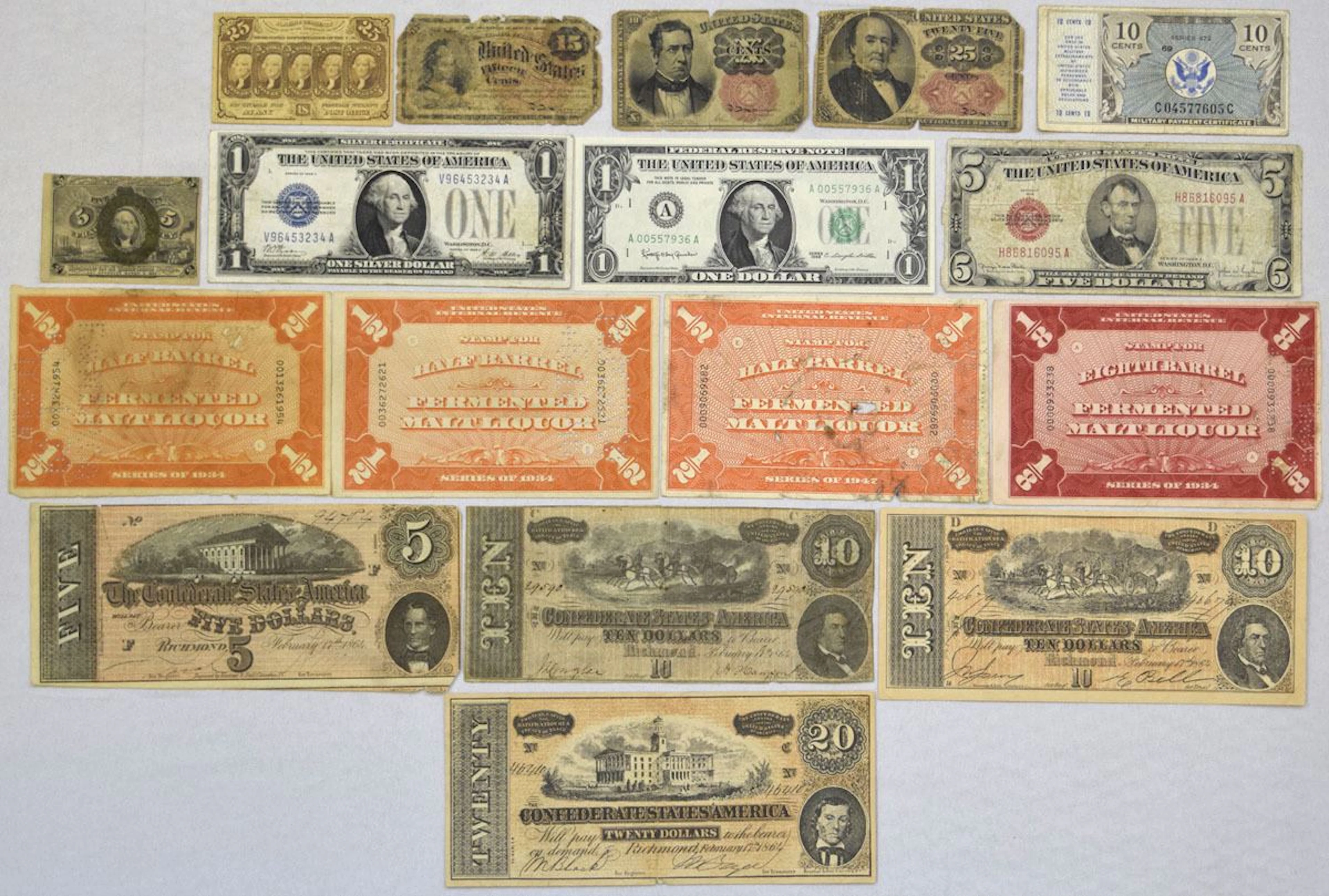 U.S., Various Banknotes, C.S.A. Notes, M.P.C., Fractional Currency