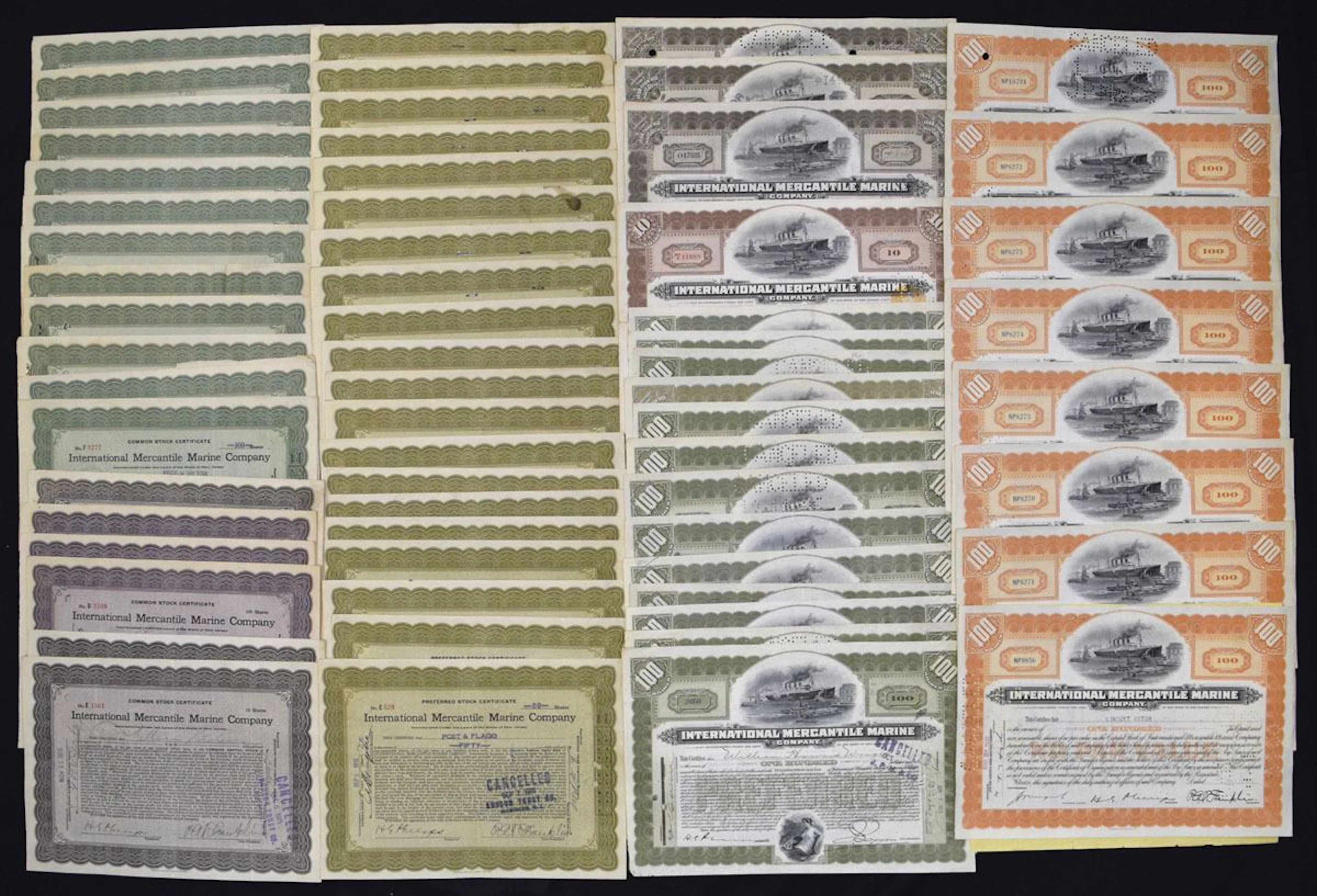 NY. International Mercantile Marine Co., 1915 to 1937, I/C Stock Certificates