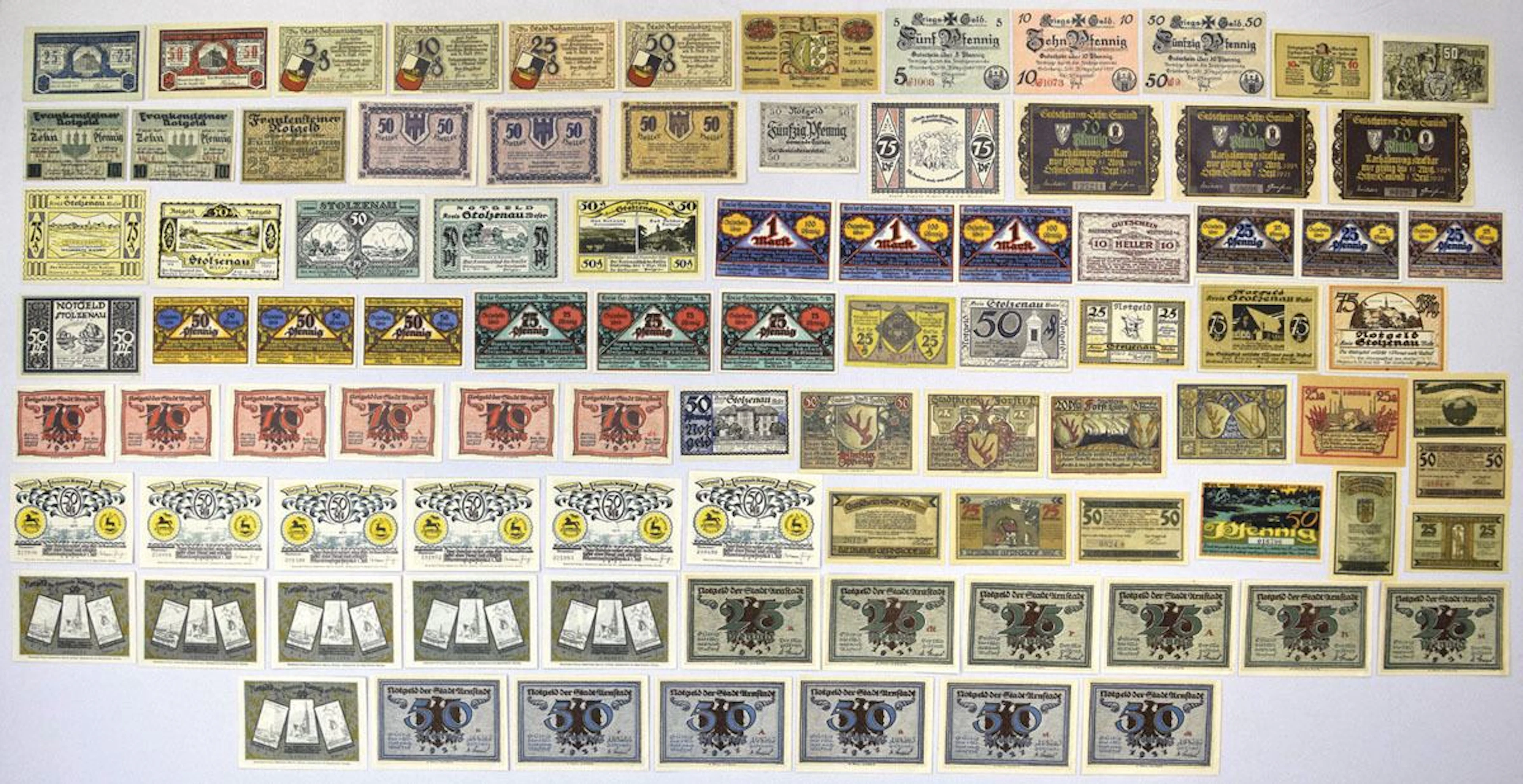 Germany. Municipal Notgeld Banknote Collection, 1917 to 1923.