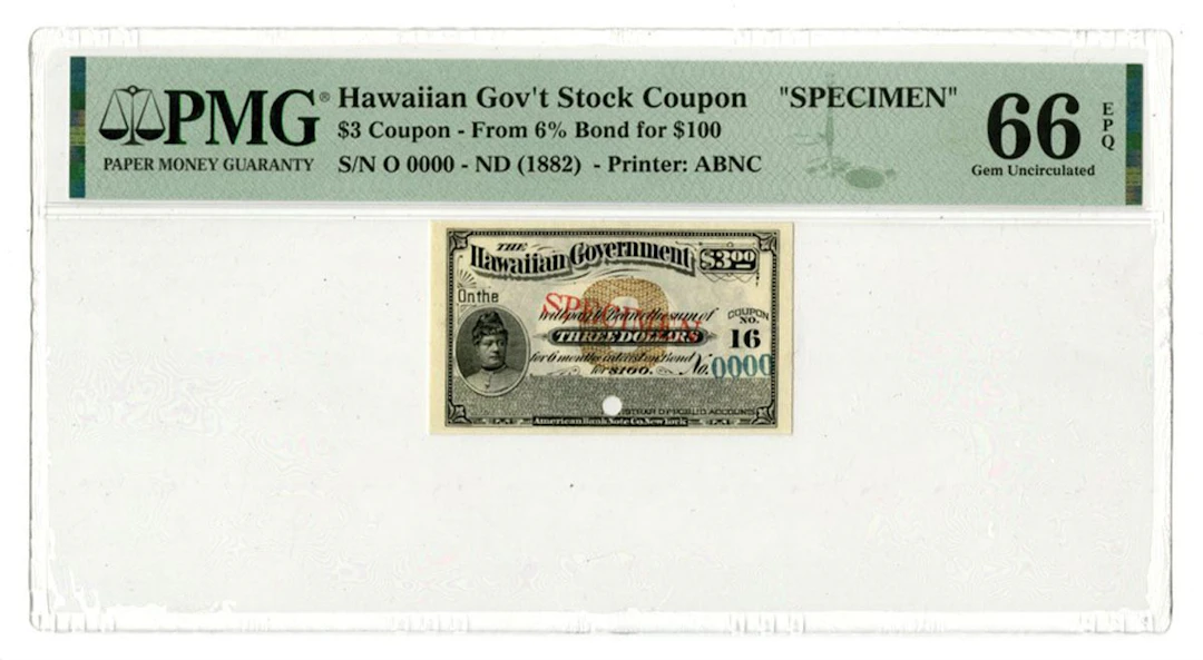 HI. Hawaiian Government, ND (1882), Specimen Stock Coupon.