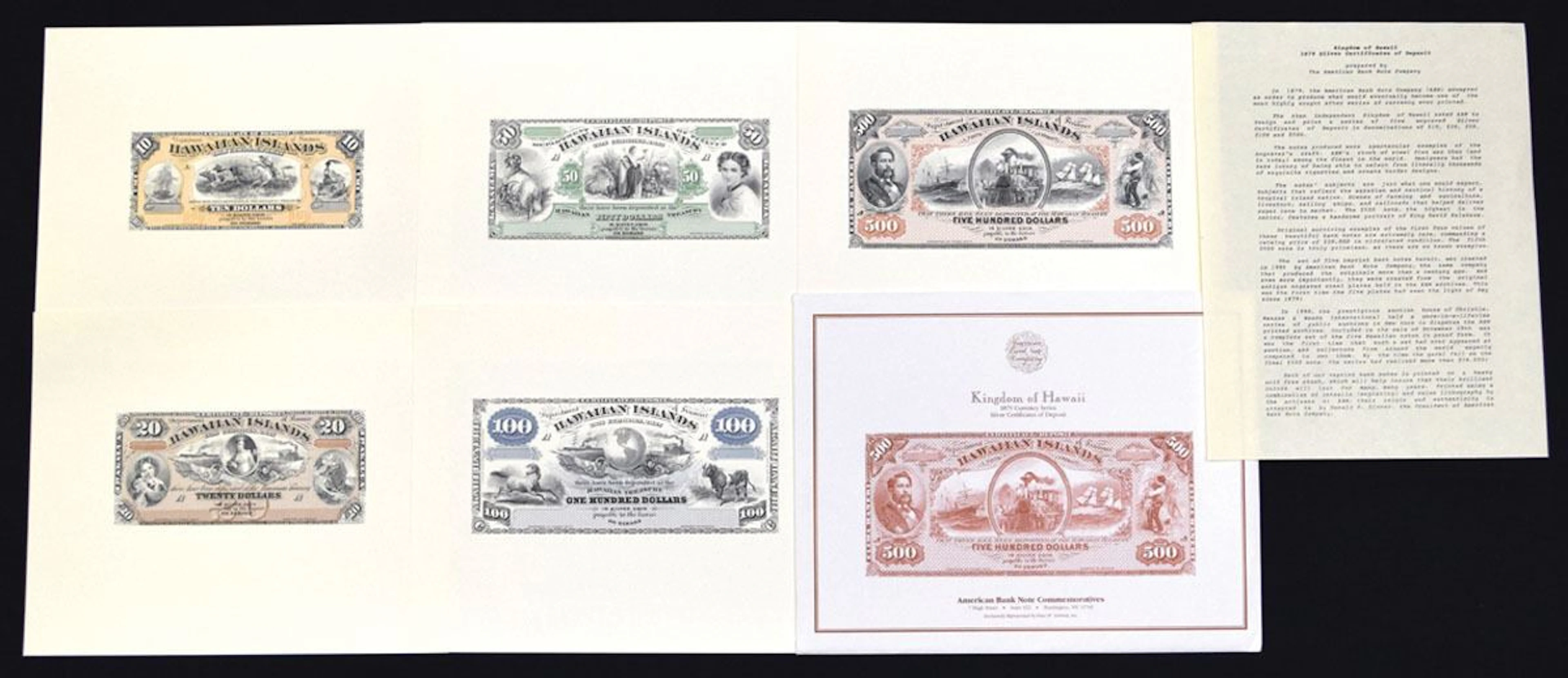 Kingdom of Hawaii, 1879 Currency Series Silver Certificates of Deposit
