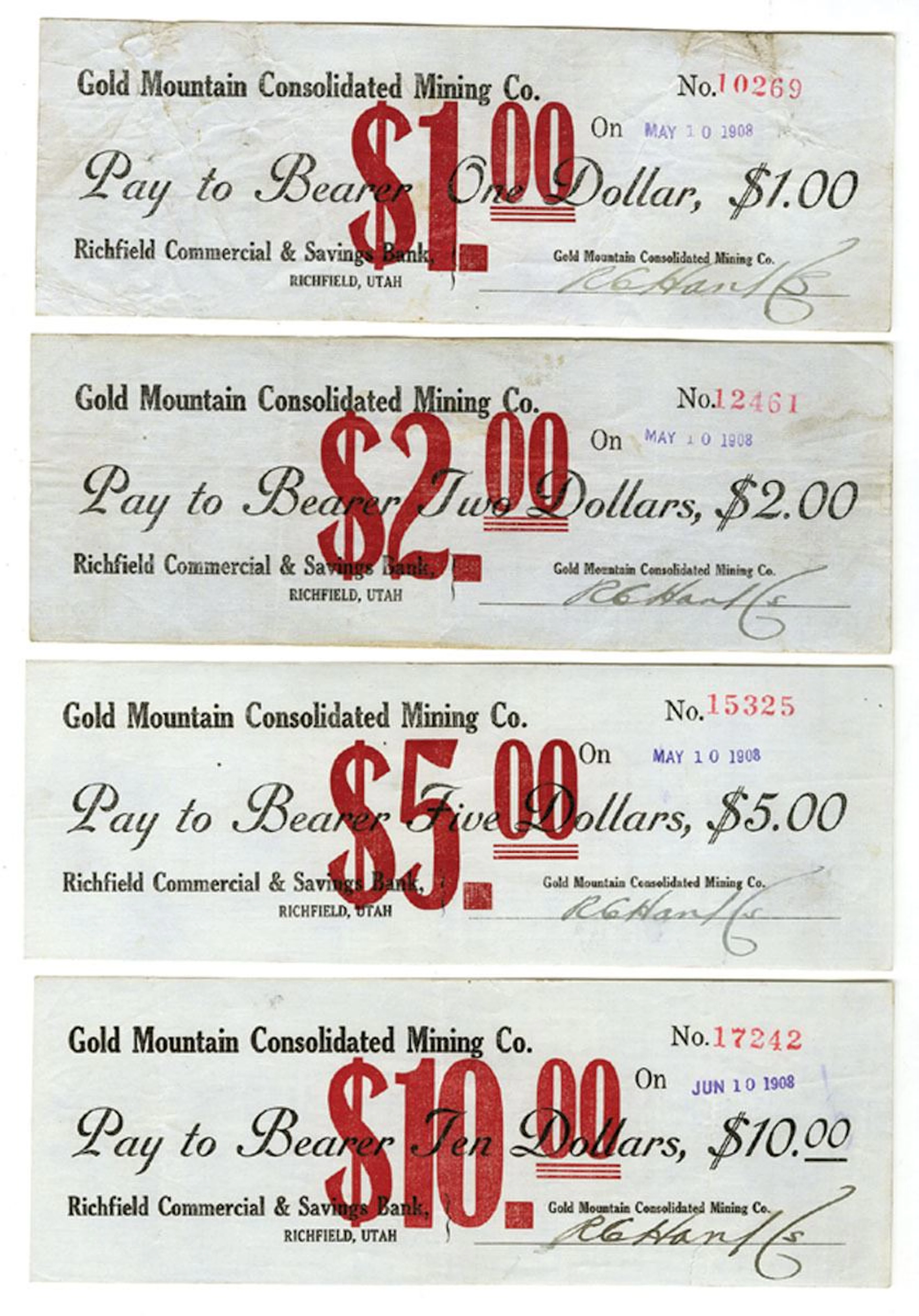 UT. Gold Mountain Consolidated Mining Co., 1907, Panic Currency Quartet.
