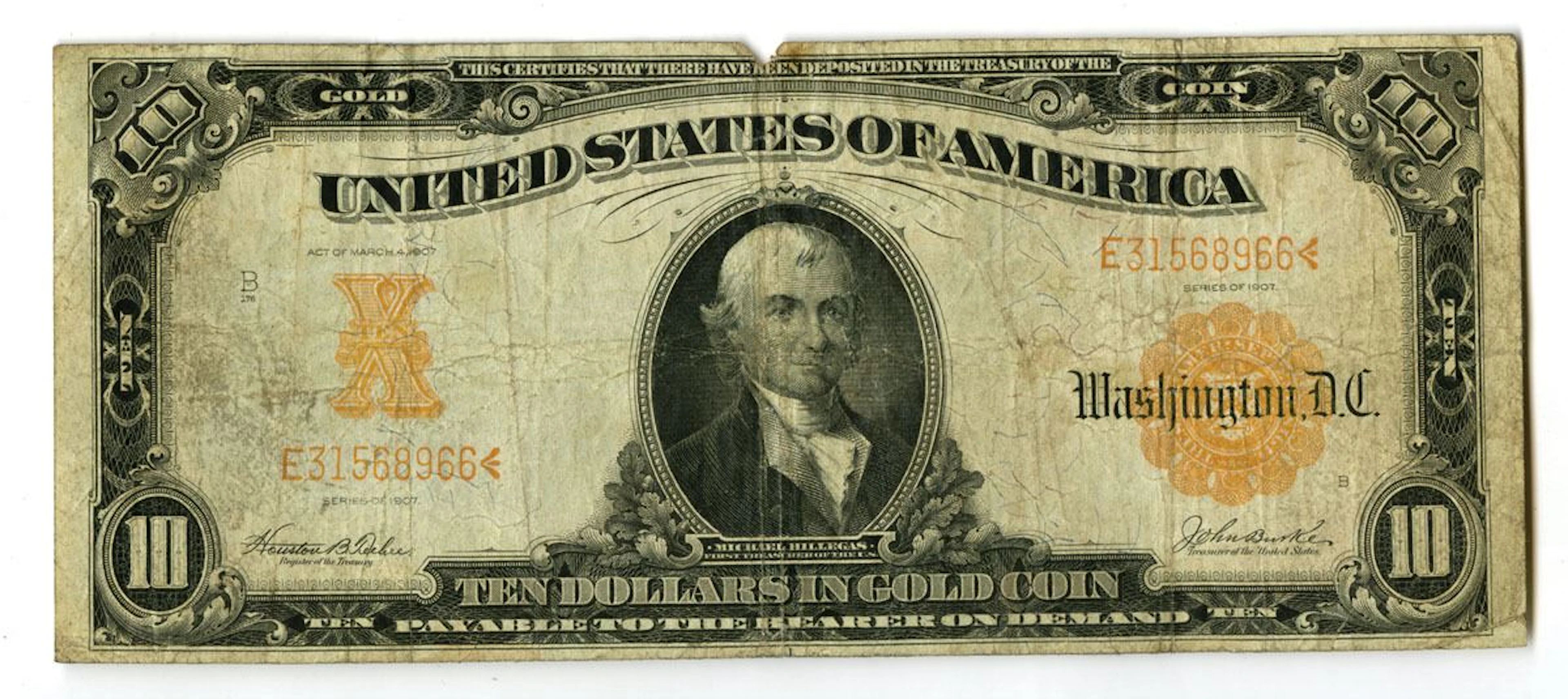U.S., Gold Certificate, Series of 1907, Issued Banknote.