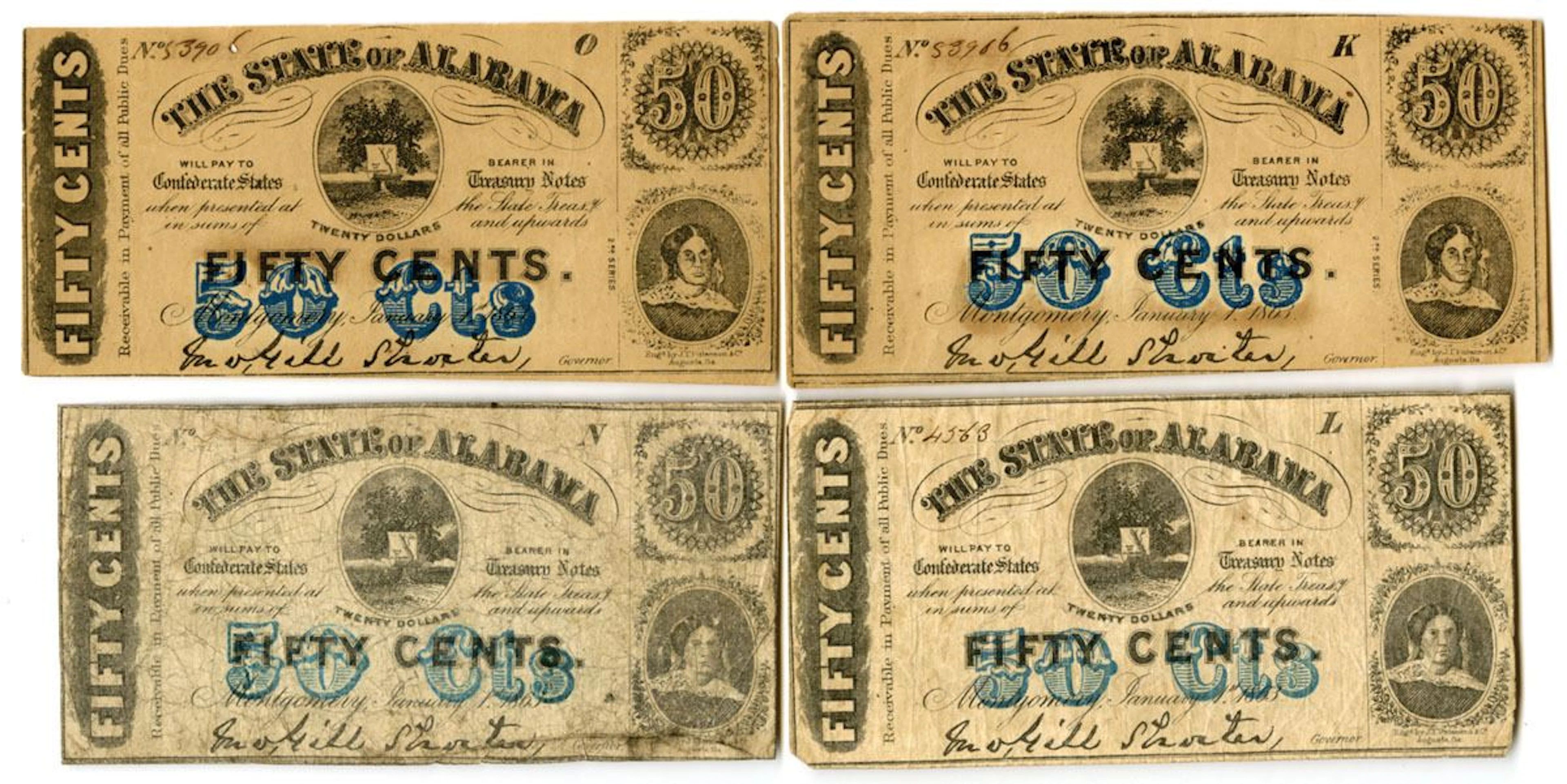 AL. State of Alabama, 1863, Issued Banknote Quartet.