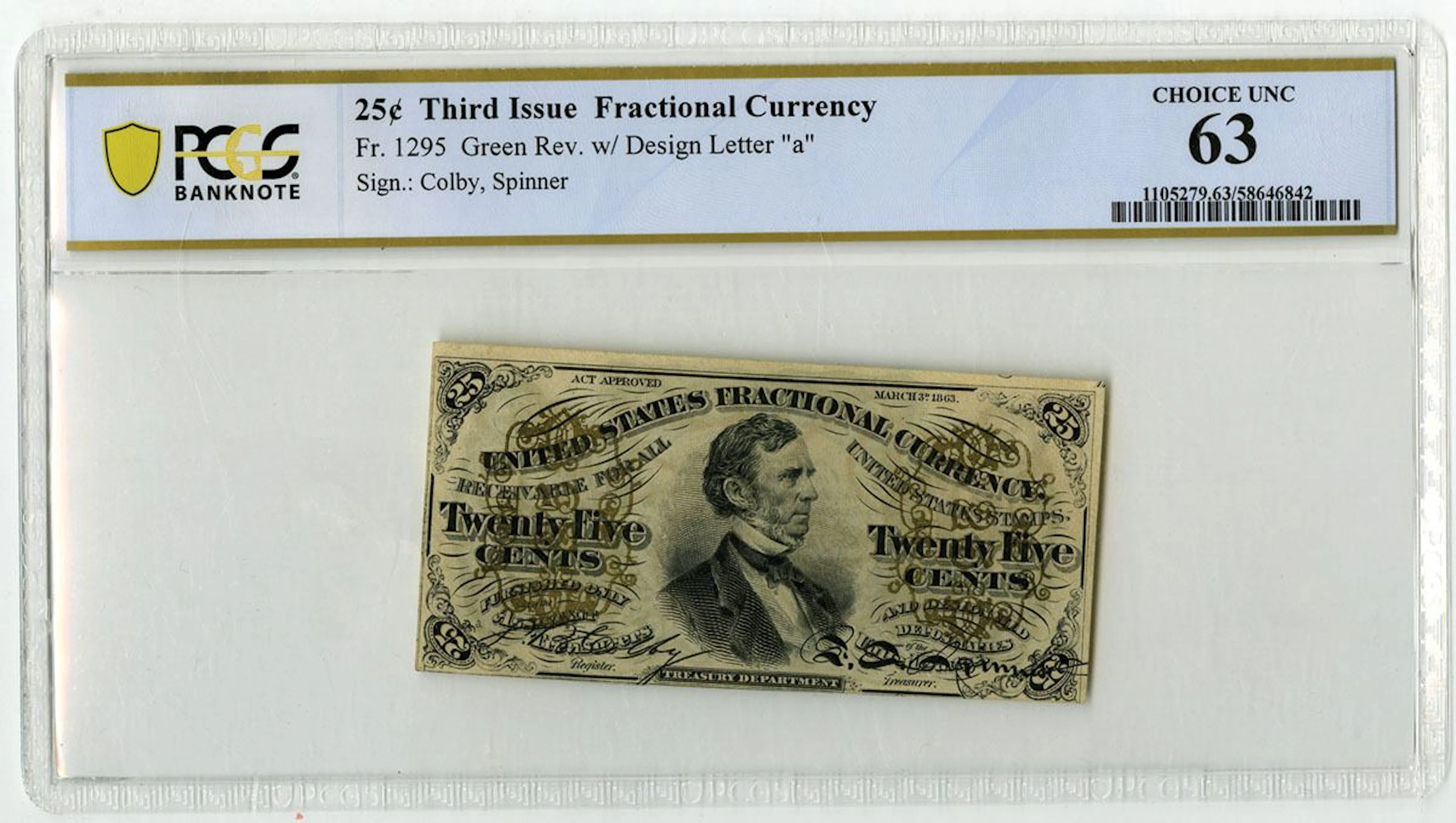 D.C. Third Issue Fractional Currency, 25 Cents, Fr.# 1295, Issued