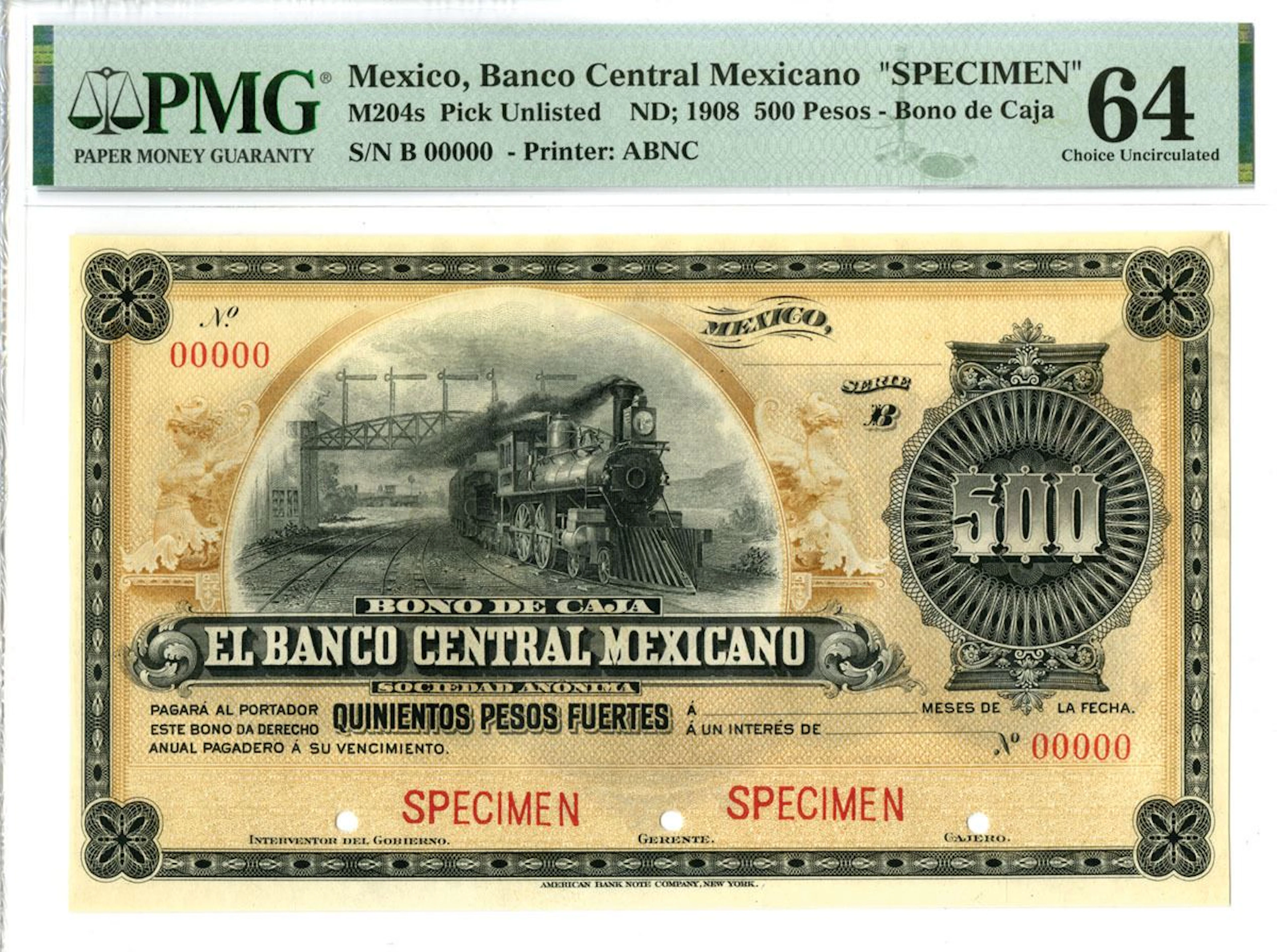 Mexico. "Bono de Caja" Banco Central Mexicano, ND (1908), 500 Pesos