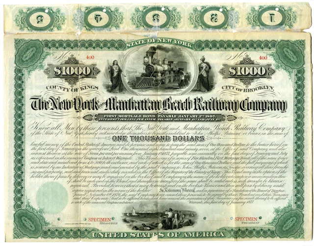 NY. New York and Manhattan Beach Railway Co., 1877, Unlisted Specimen