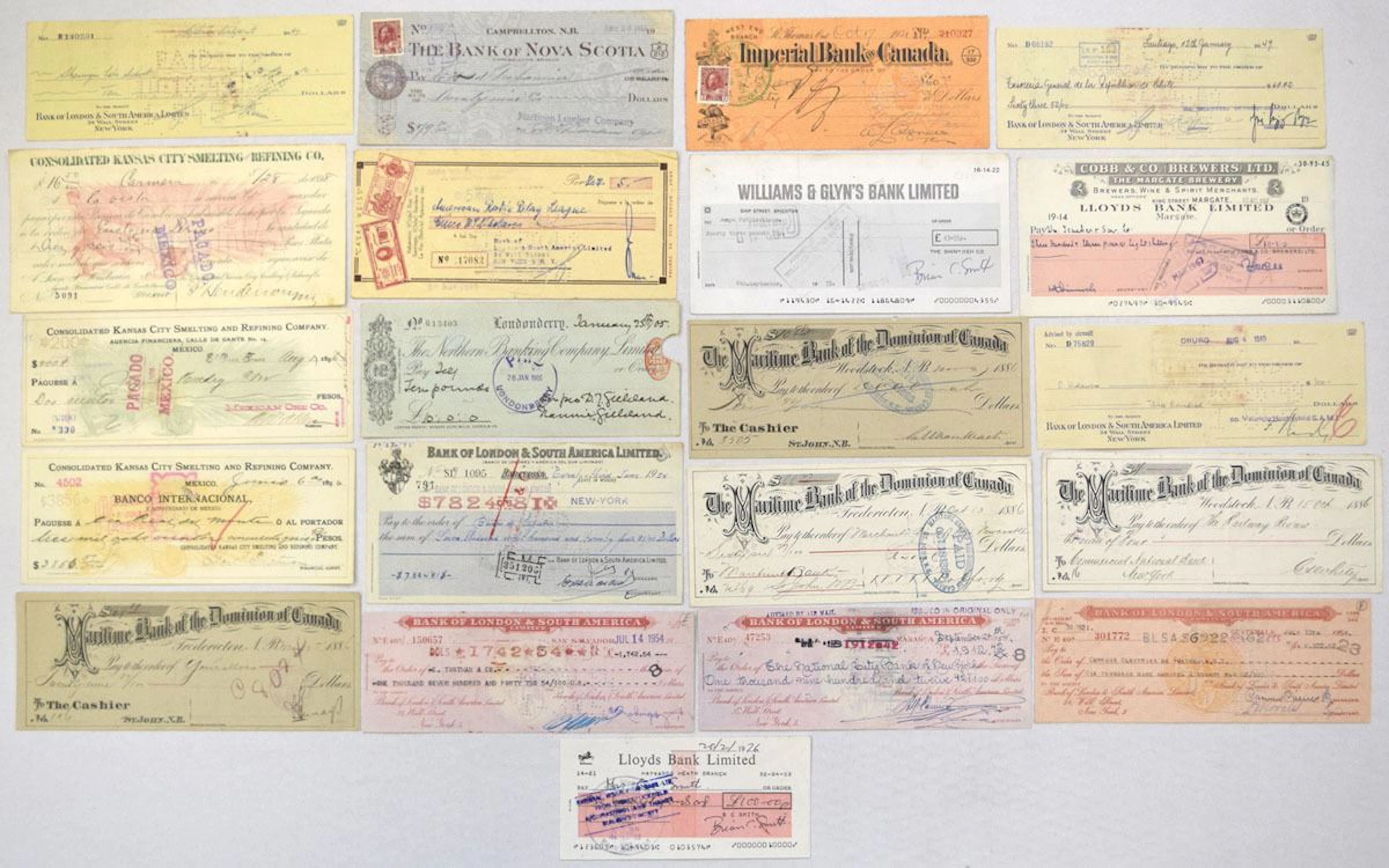 Canada, Europe & South America Check Collection, 1880s to 1960s.
