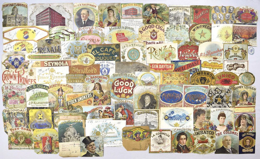 Antique Cigar Label Collection of Specimen, Remainder and Labels removed