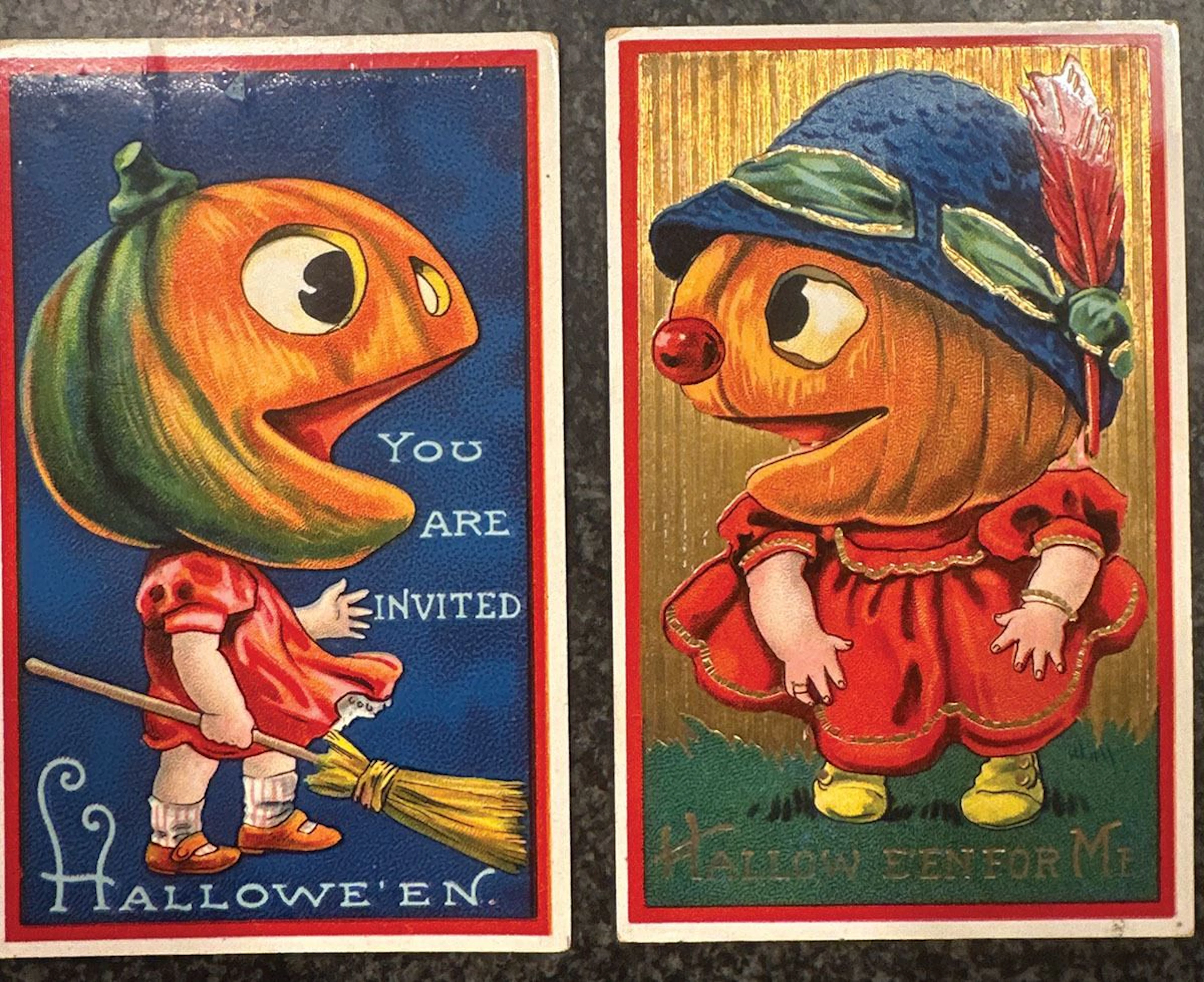 Germany, c. 1909–1913 — Pair of Pumpkin-Head Halloween Postcards, Series 1701