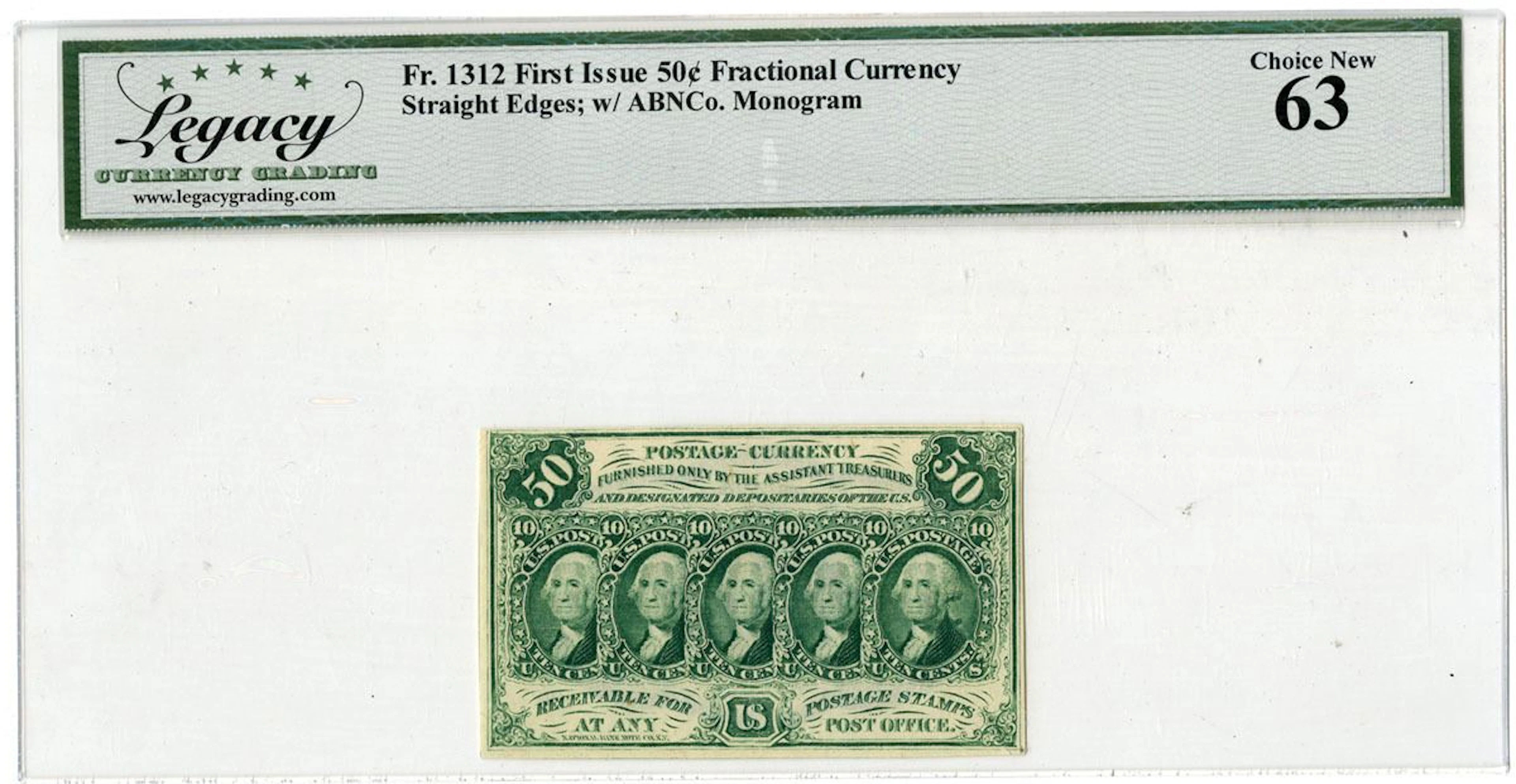 D.C. First Issue Fractional Currency, 1862, 50 Cents, Fr.#1312.