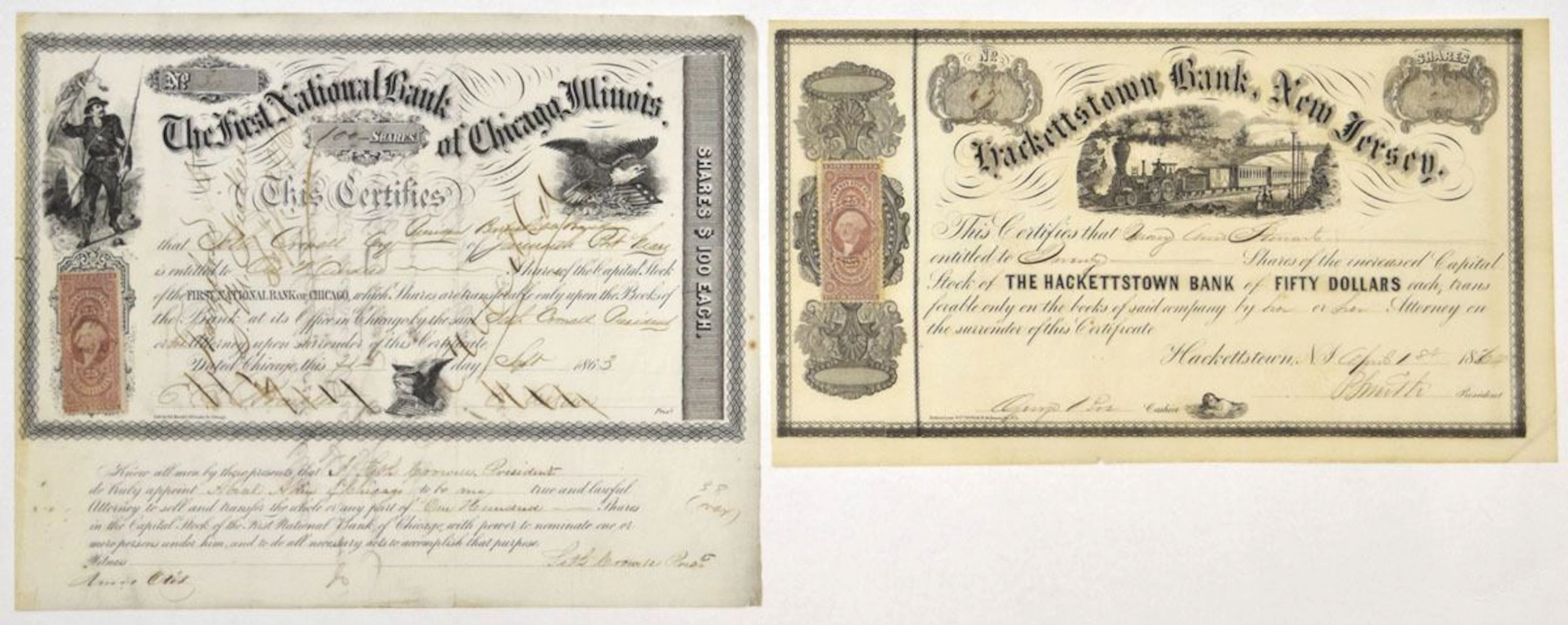 IL., First National Bank of Chicago, 1863; and, NJ., Hackettstown