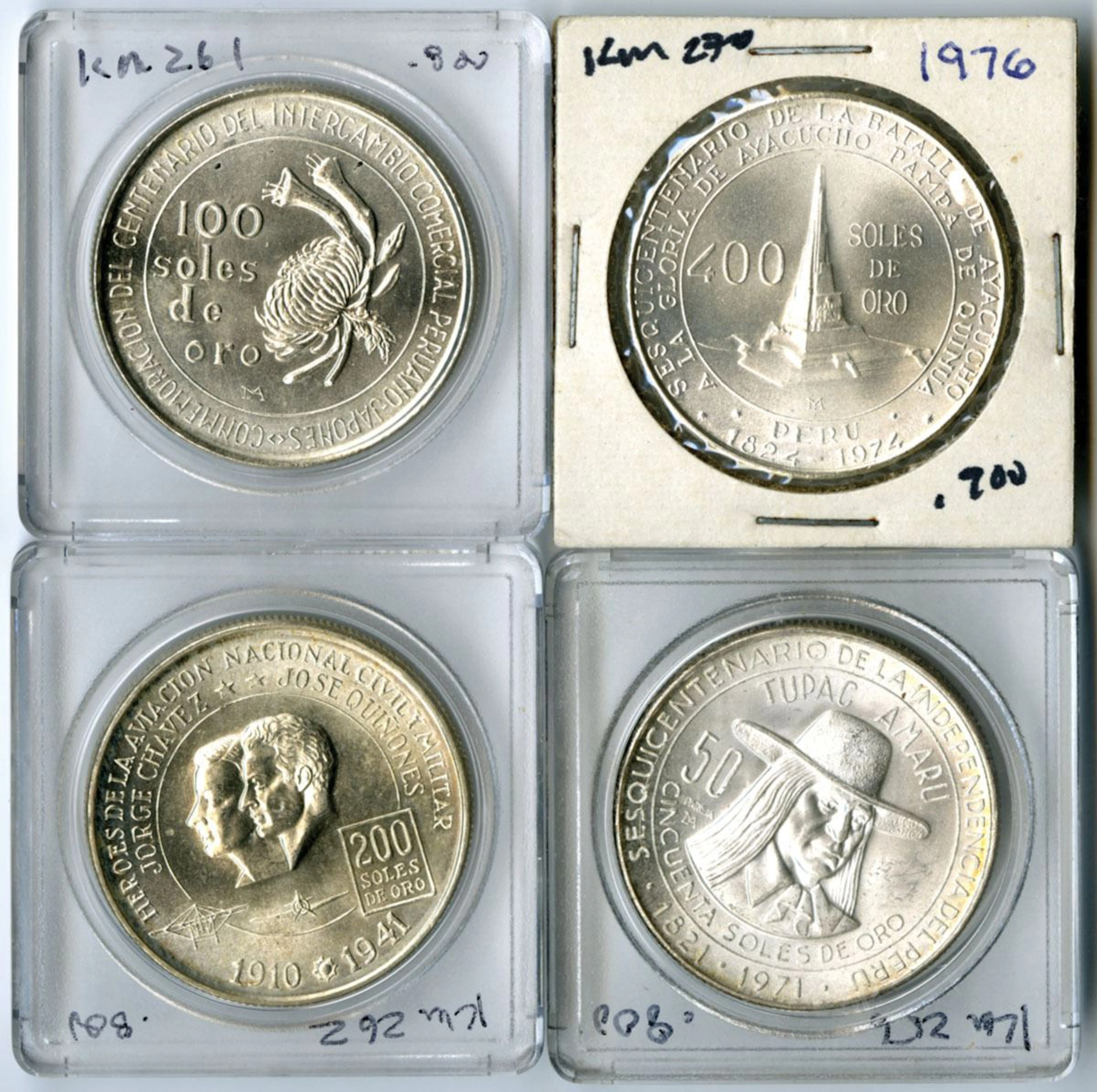 Peru, Quartet of Silver Commemorative Soles de Oro Issues, 1971-1976.