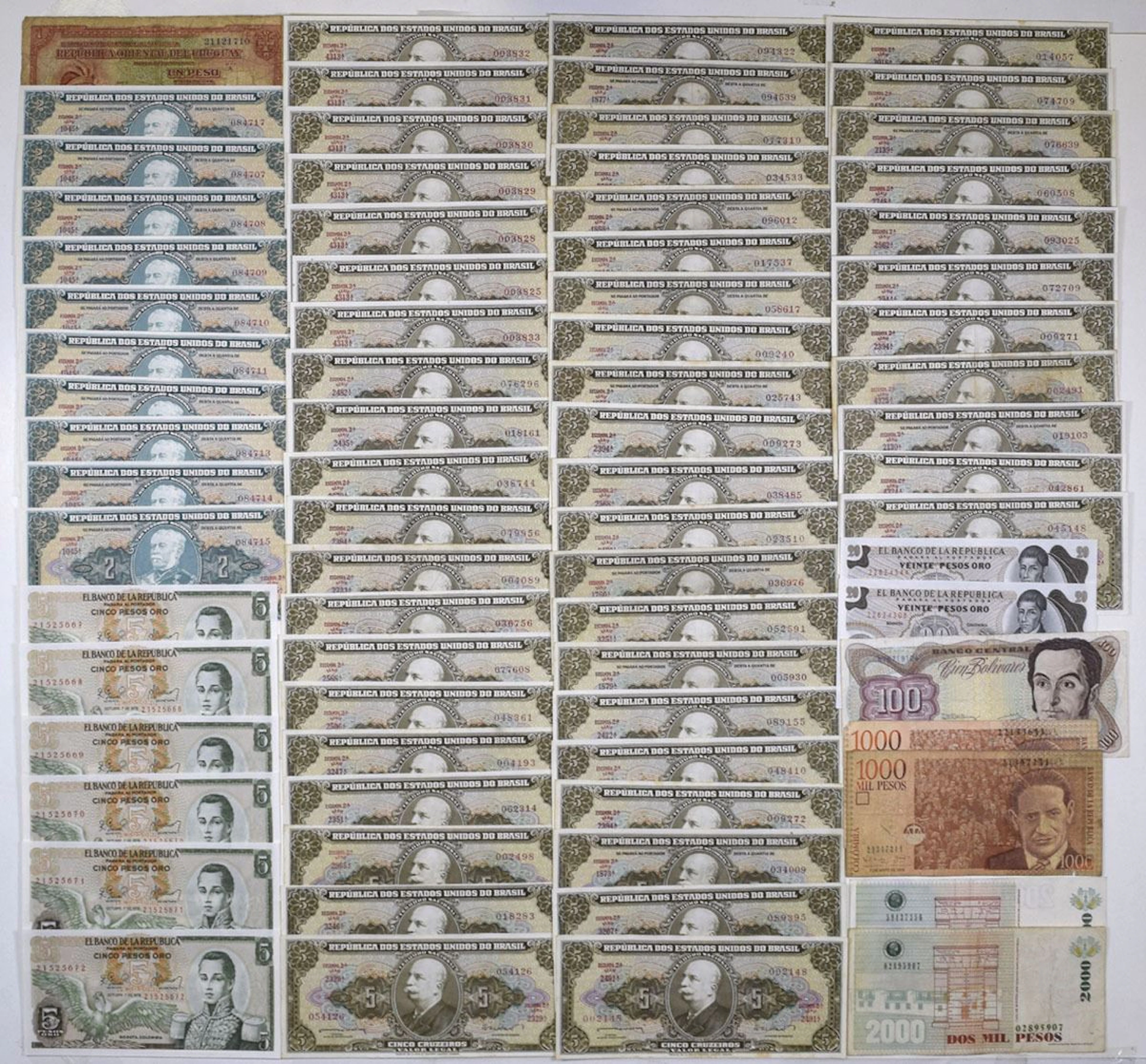 South America. Latin American Assortment of Issued Banknotes, 1940s to 1980s.