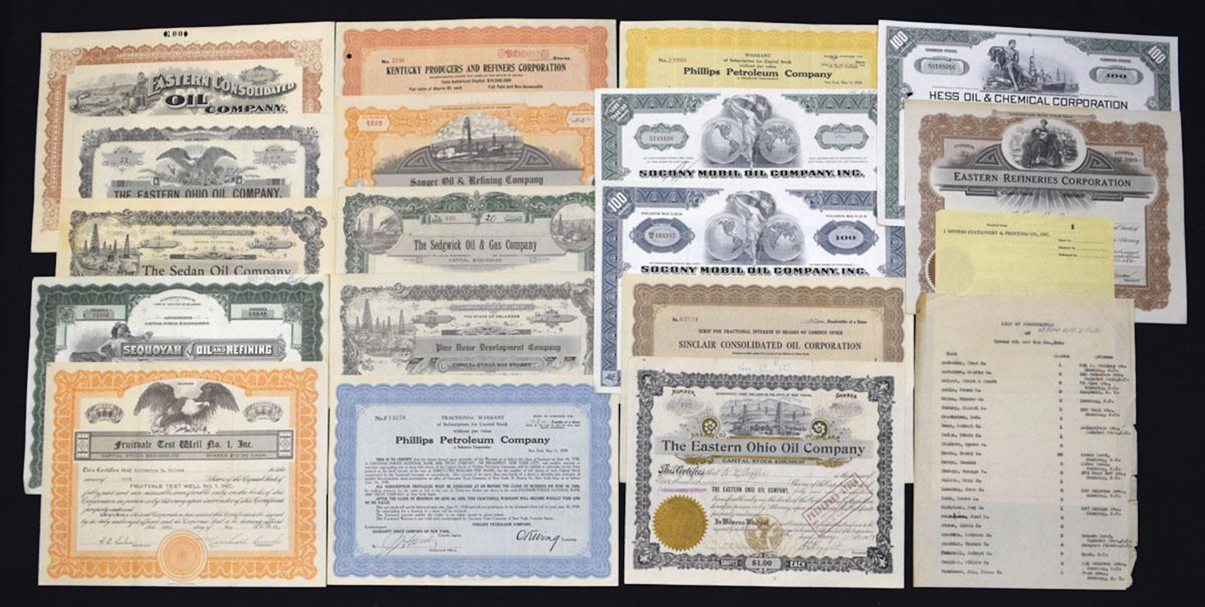 Various States. U.S. Oil Related Stock Certificates, ca. 1890s to 1970s.