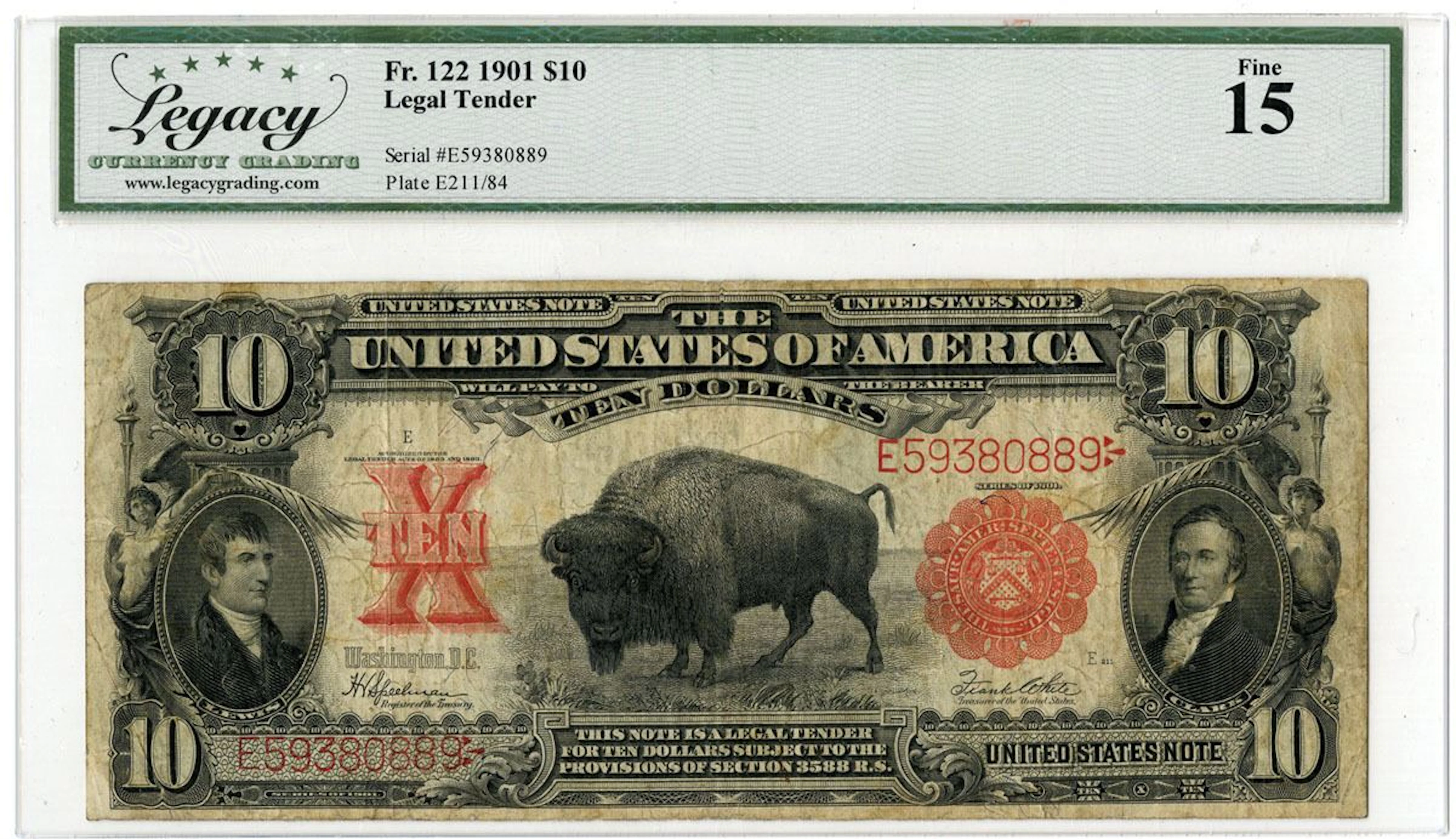 U.S. Legal Tender Note. 1901 $10, Fr.# 122, "Bison" Note, Issued Banknote