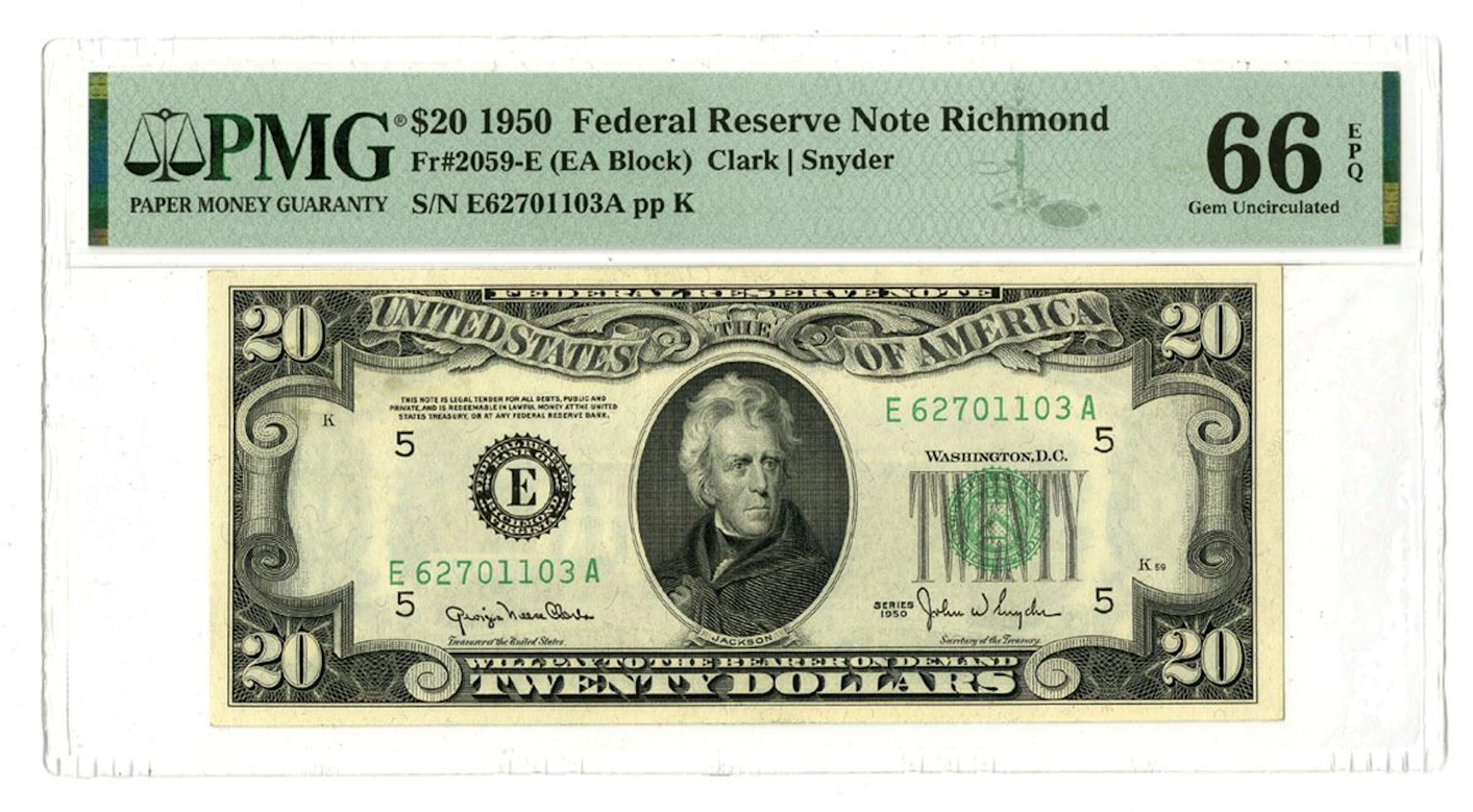 U.S., F.R.N., $20, Series of 1950, Fr.# 2059E, Issued Banknote.