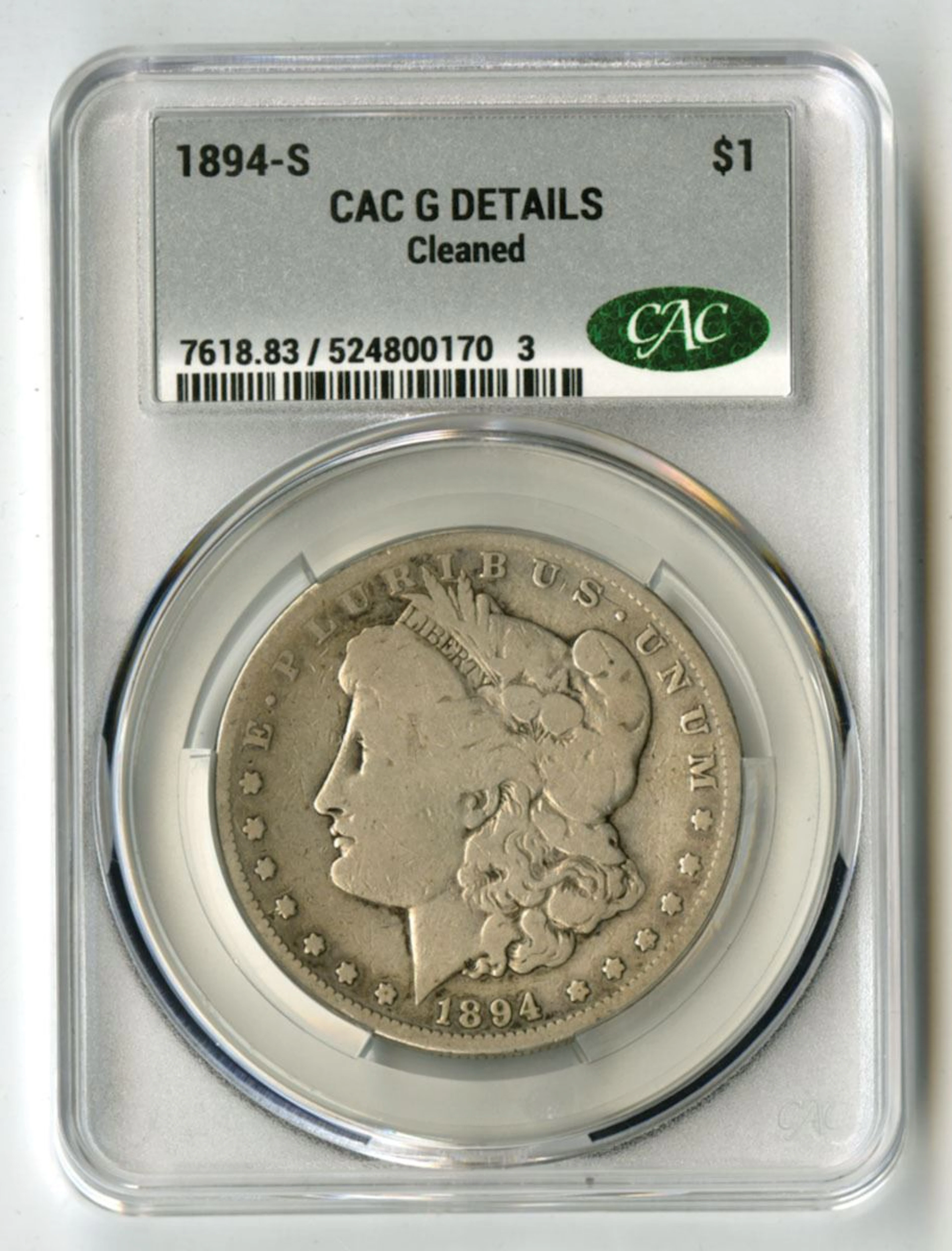 U.S., Morgan Silver Dollar, 1894-S, CAC G Details (Cleaned)