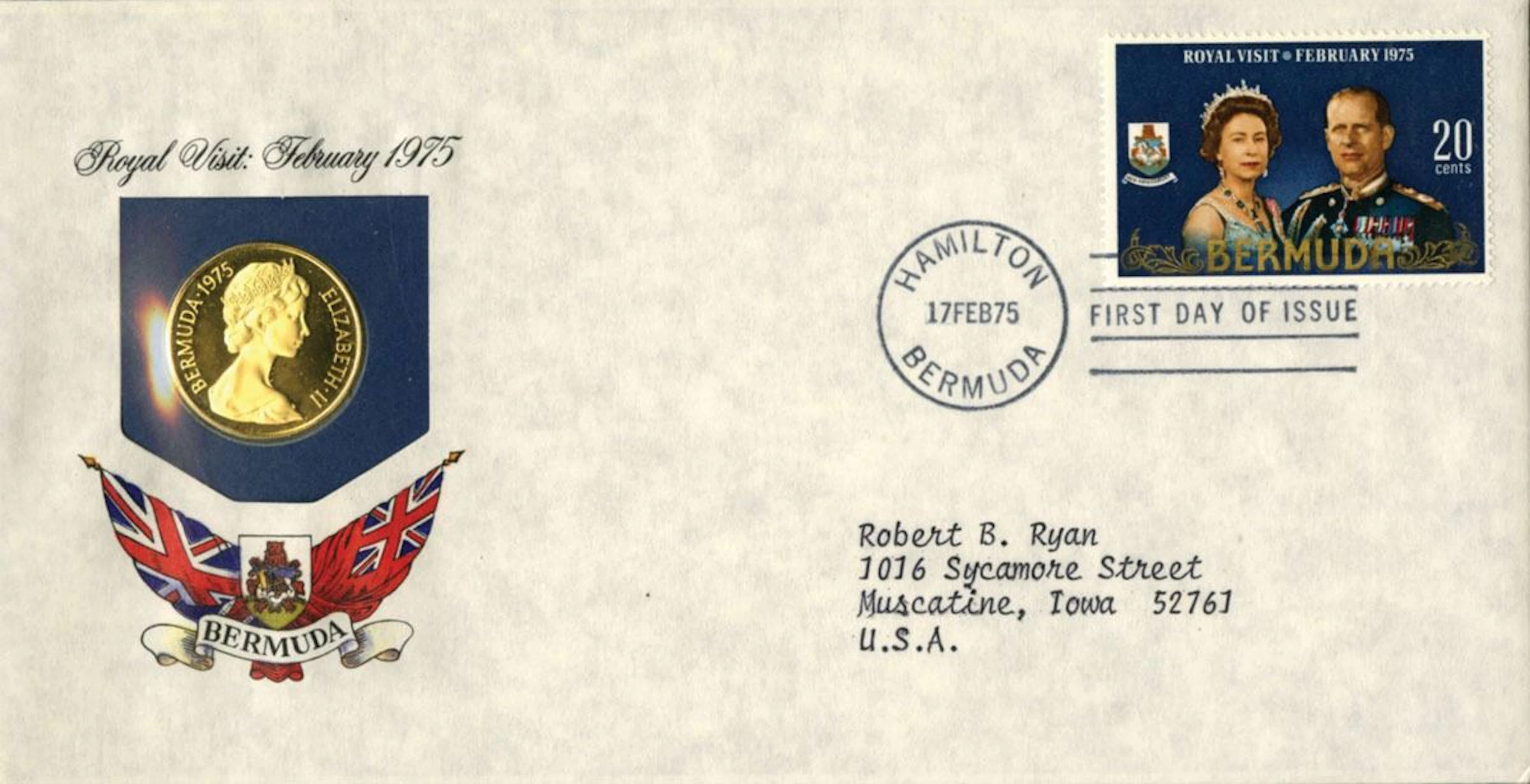 Bermuda. Royal Visit Gold Proof Coin & First Day Cover Presentation Set., 1975.