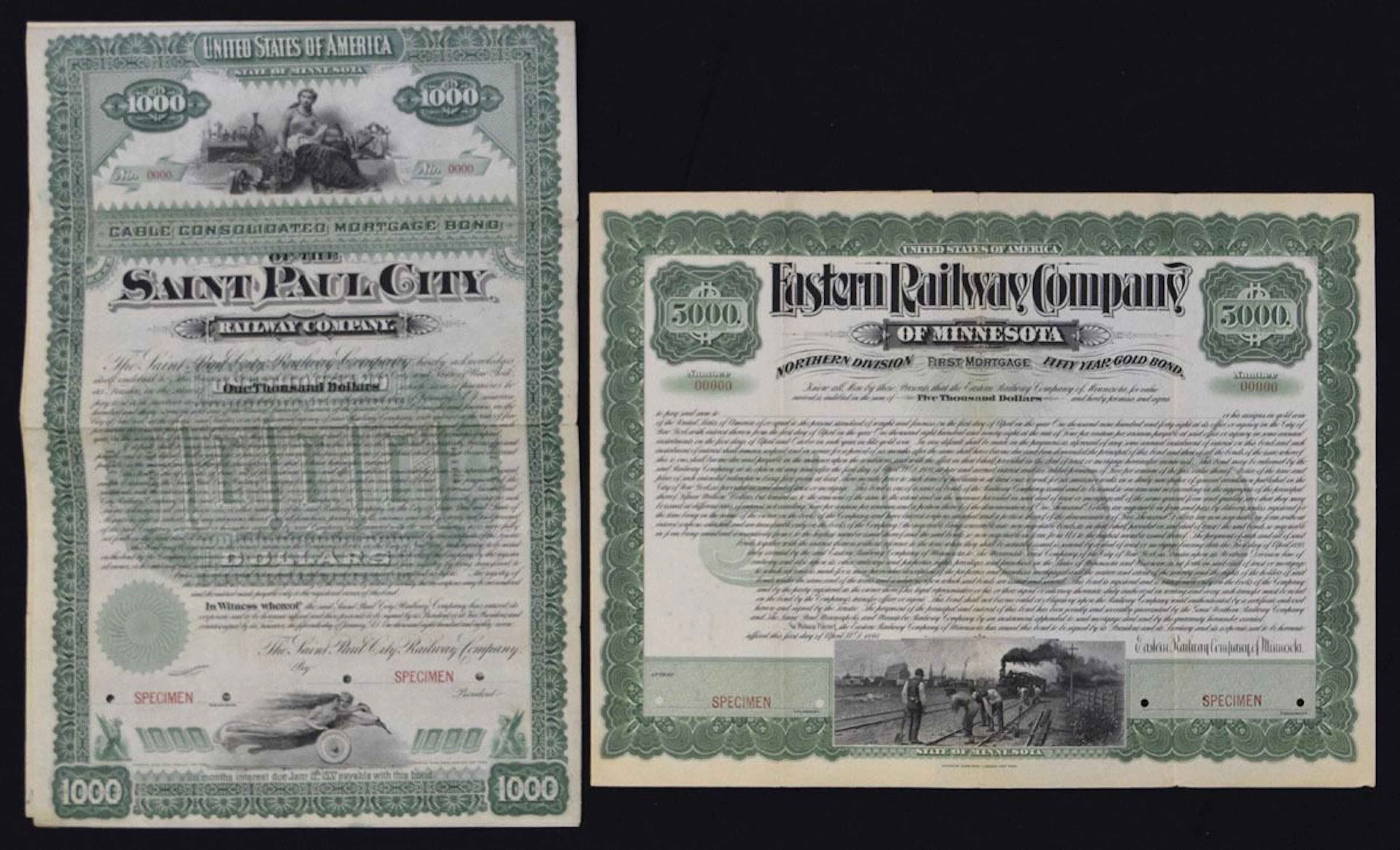 MN. Minnesota Railroads, 1887 & 1898, Specimen Registered & Coupon