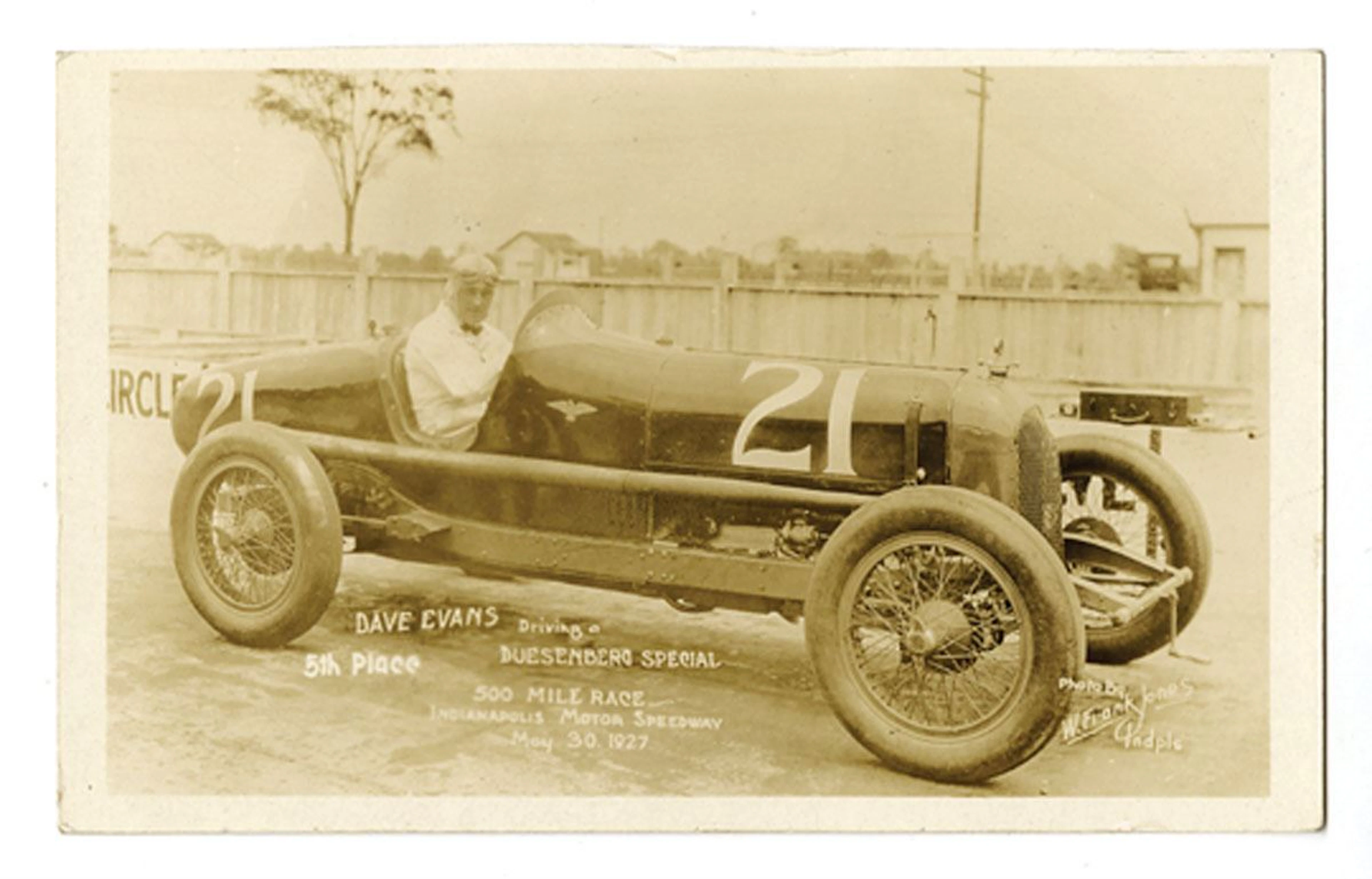 IN. Dave Evans Indianapolis 500 Real Photograph, Postcard Size, 5th