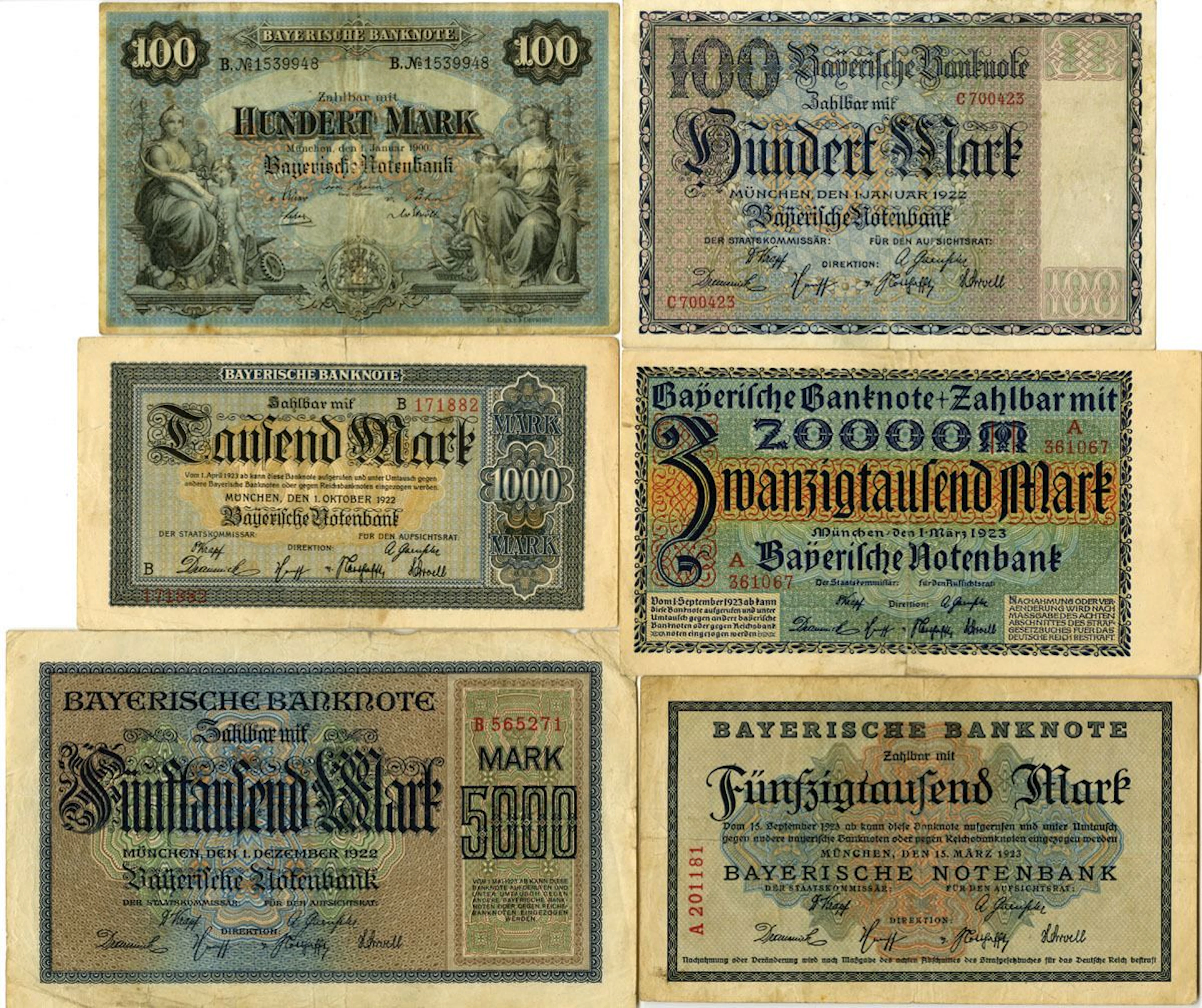 Germany. Bavarian Note Issuing Bank, 1900 to 1923, Issued Banknotes.