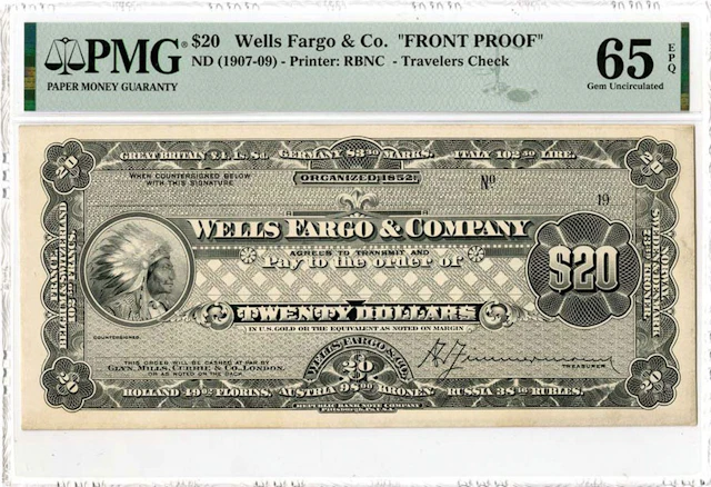 Wells Fargo & Co., ND (ca.1900) Proof Traveler's Check.