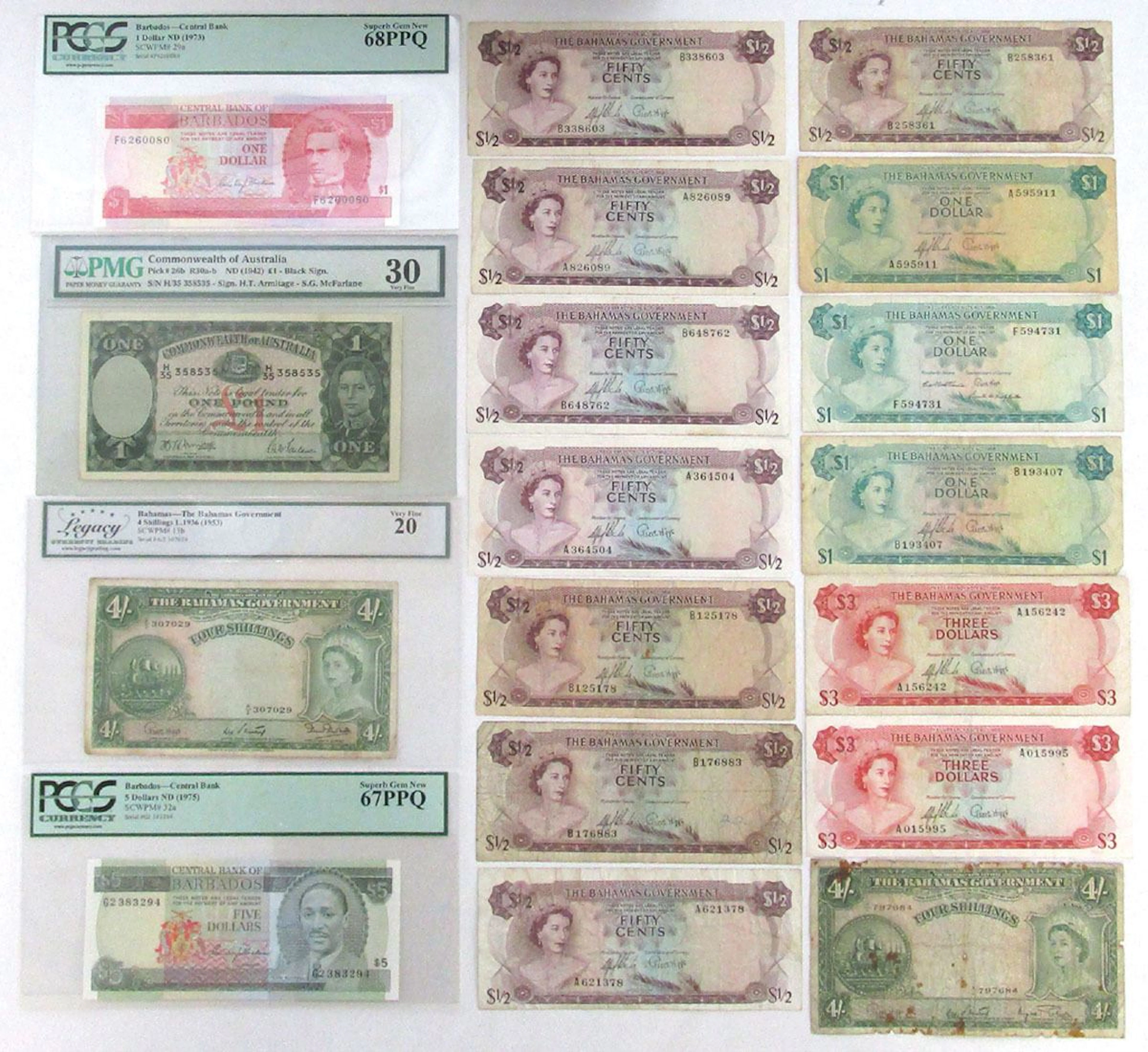 Australia, Bahamas, Barbados, L.1936 (1953) and ND (1975), Issued