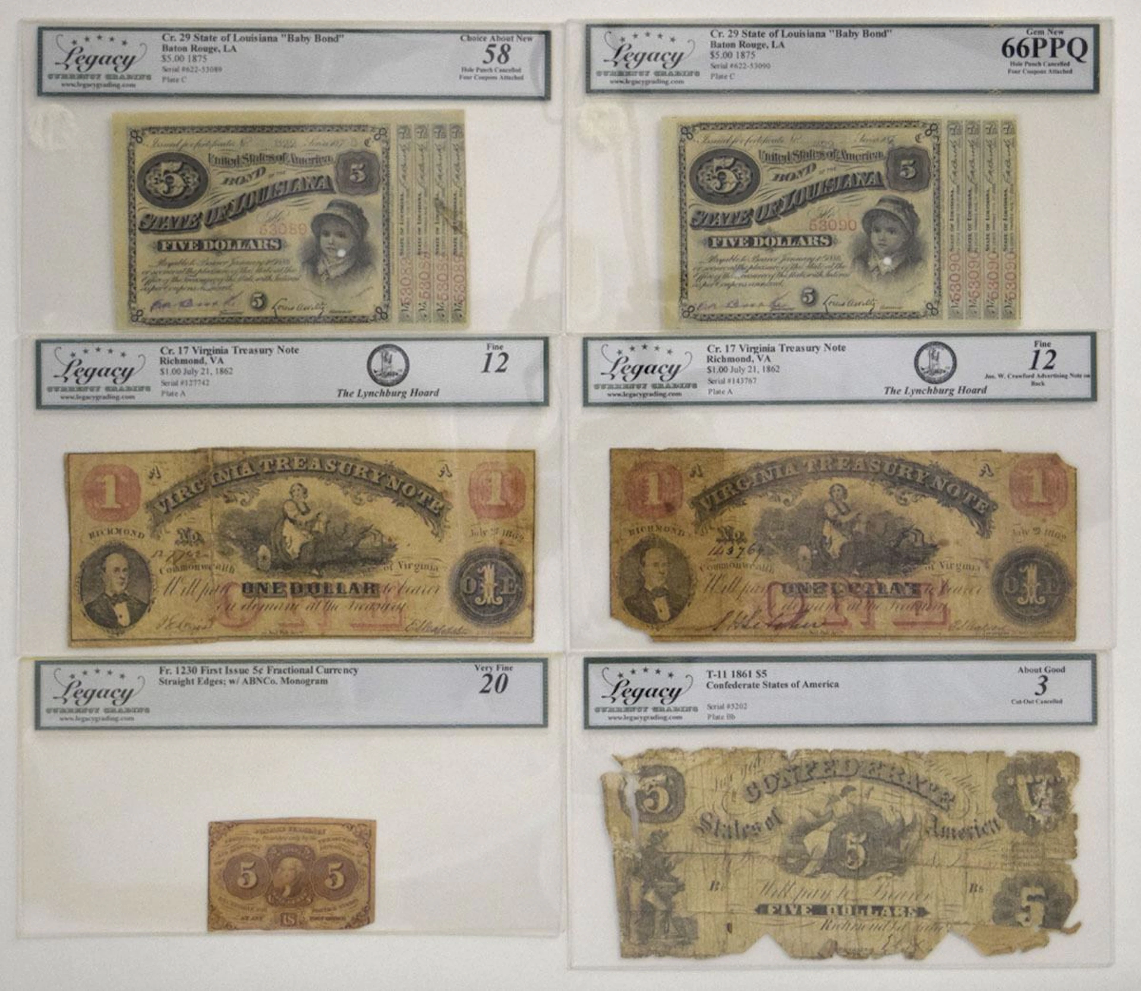 U.S. Fractional and C.S.A. Banknote Assortment, 1861 to 1875.