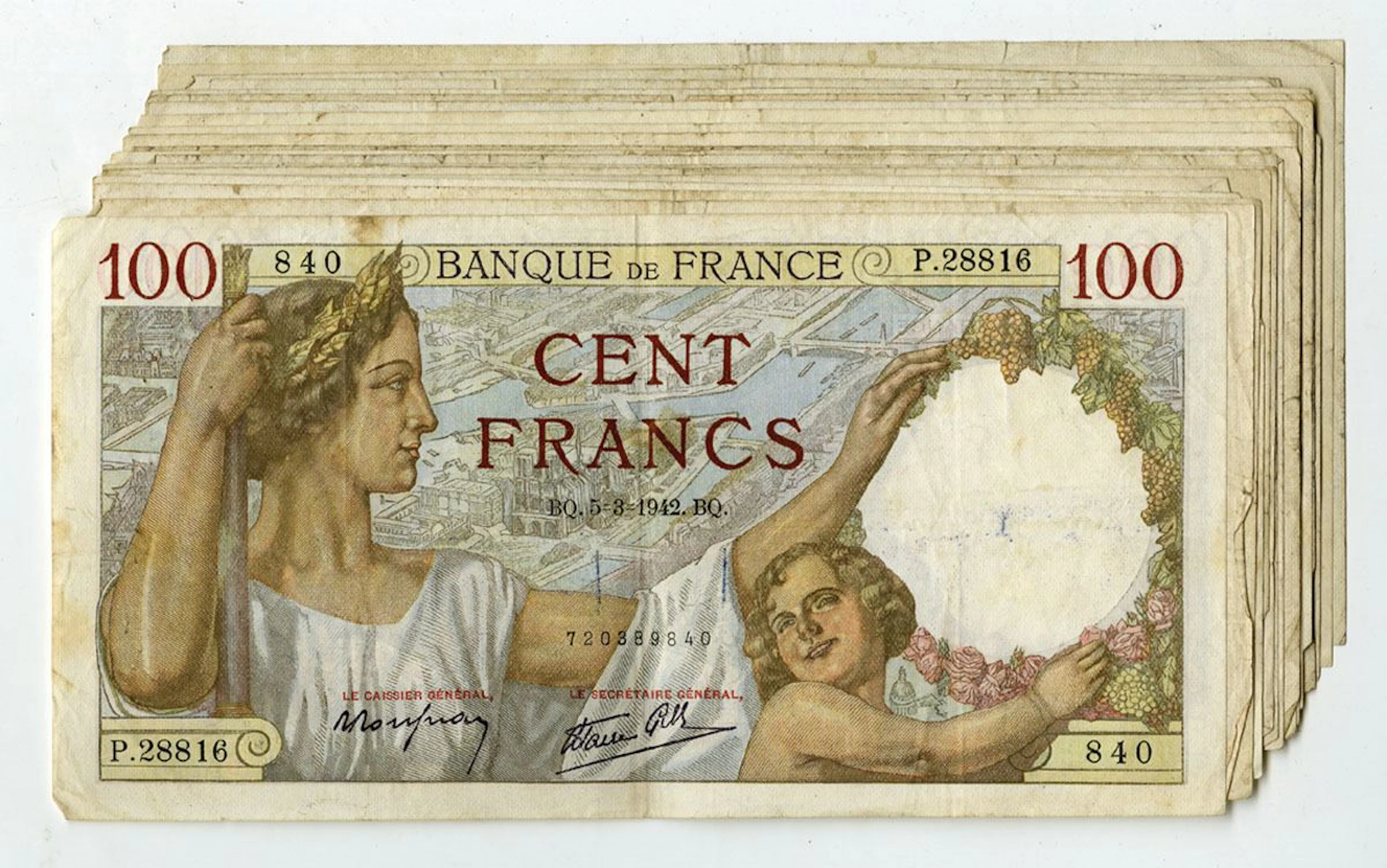 France. Bank of France, 1939 to 1942, Issued Banknote Assortment