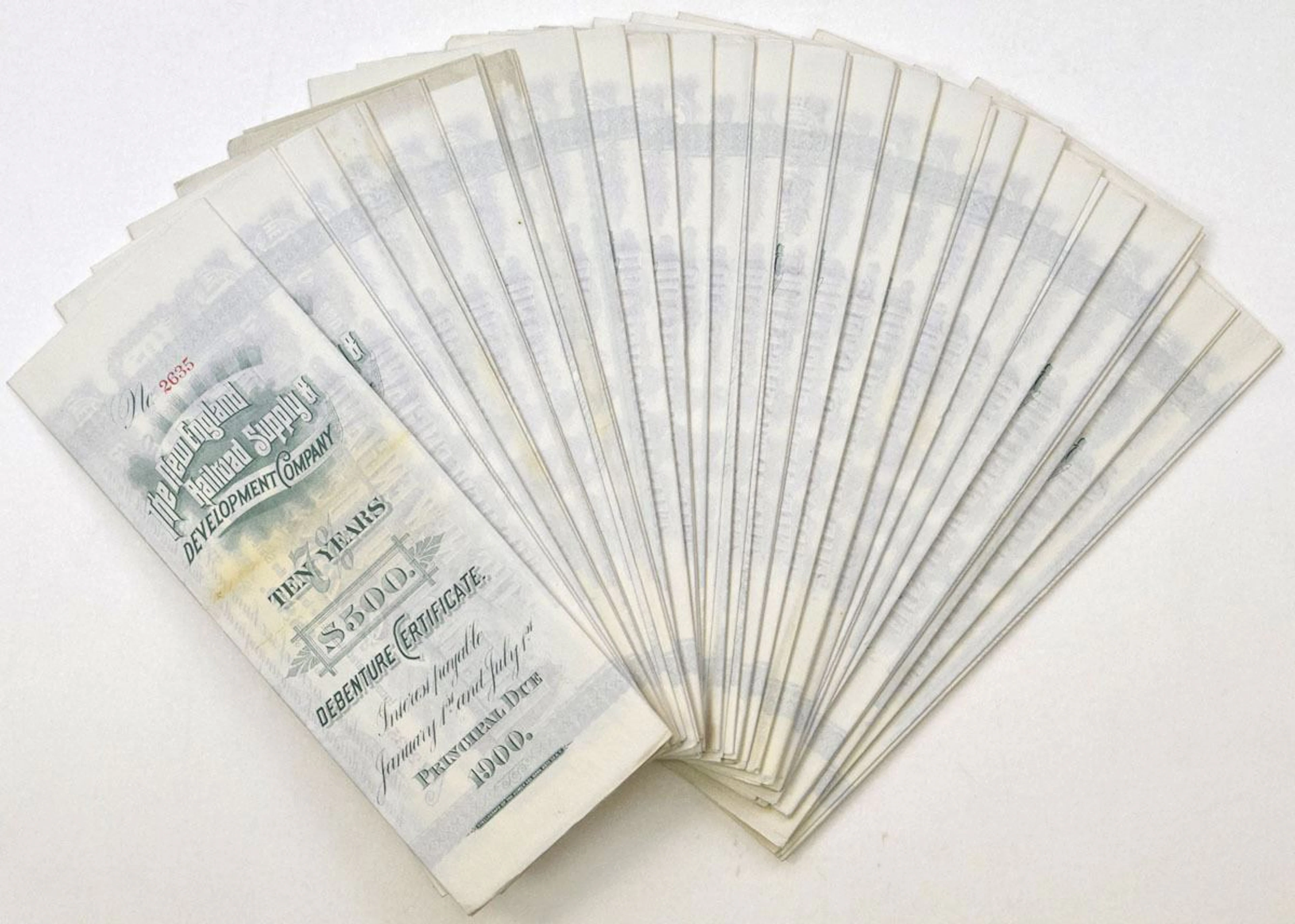 ME. New England Railroad Supply & Development Co., 1889, I/U Coupon Bond Group.