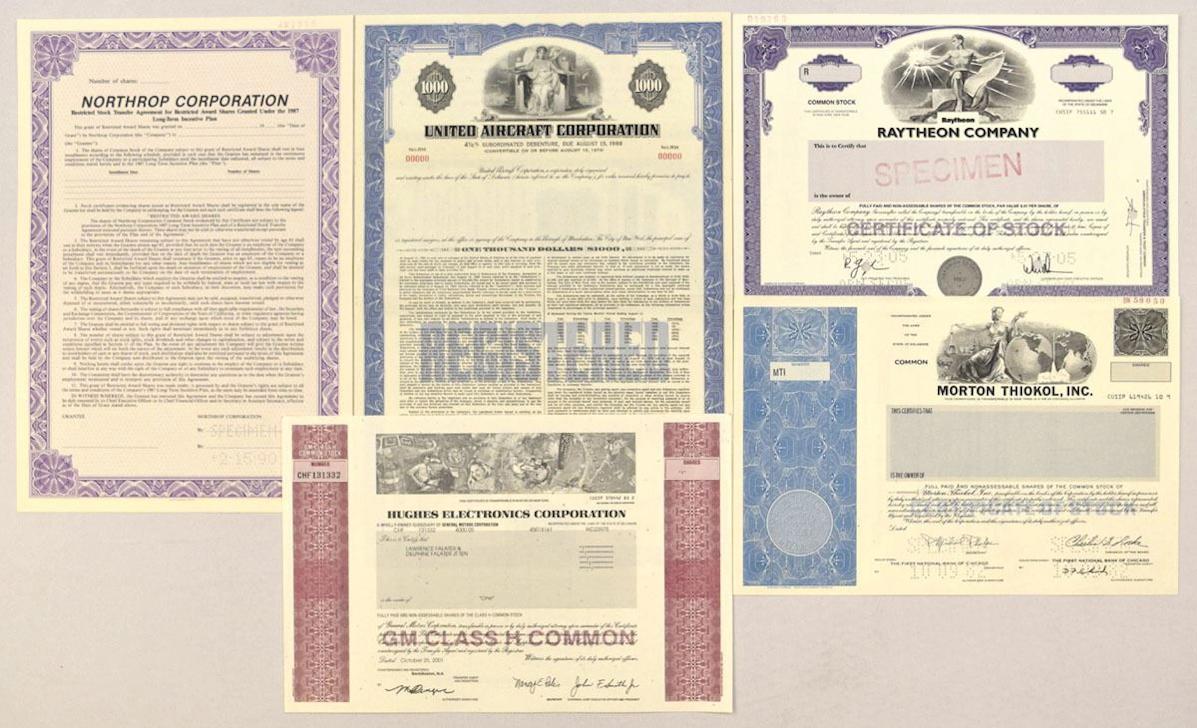 Aerospace and Defense Stock and Bond Certificate Collection, 1960s to 2000s