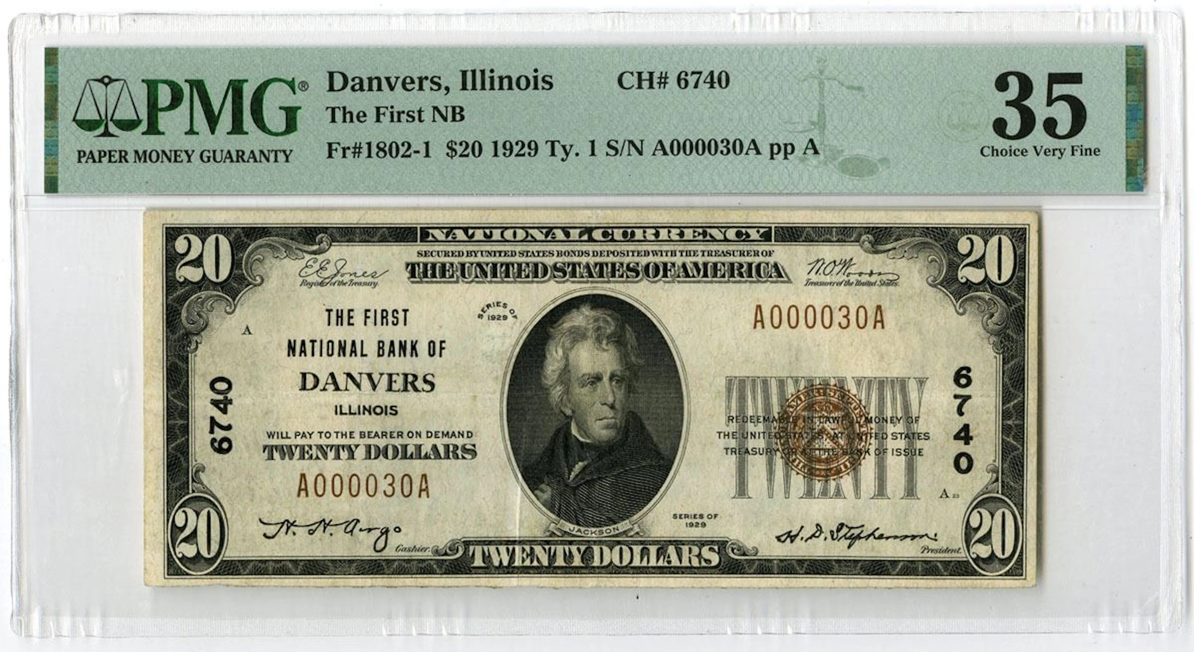 IL. First National Bank of Danvers, Illinois. $20, Series of 1929