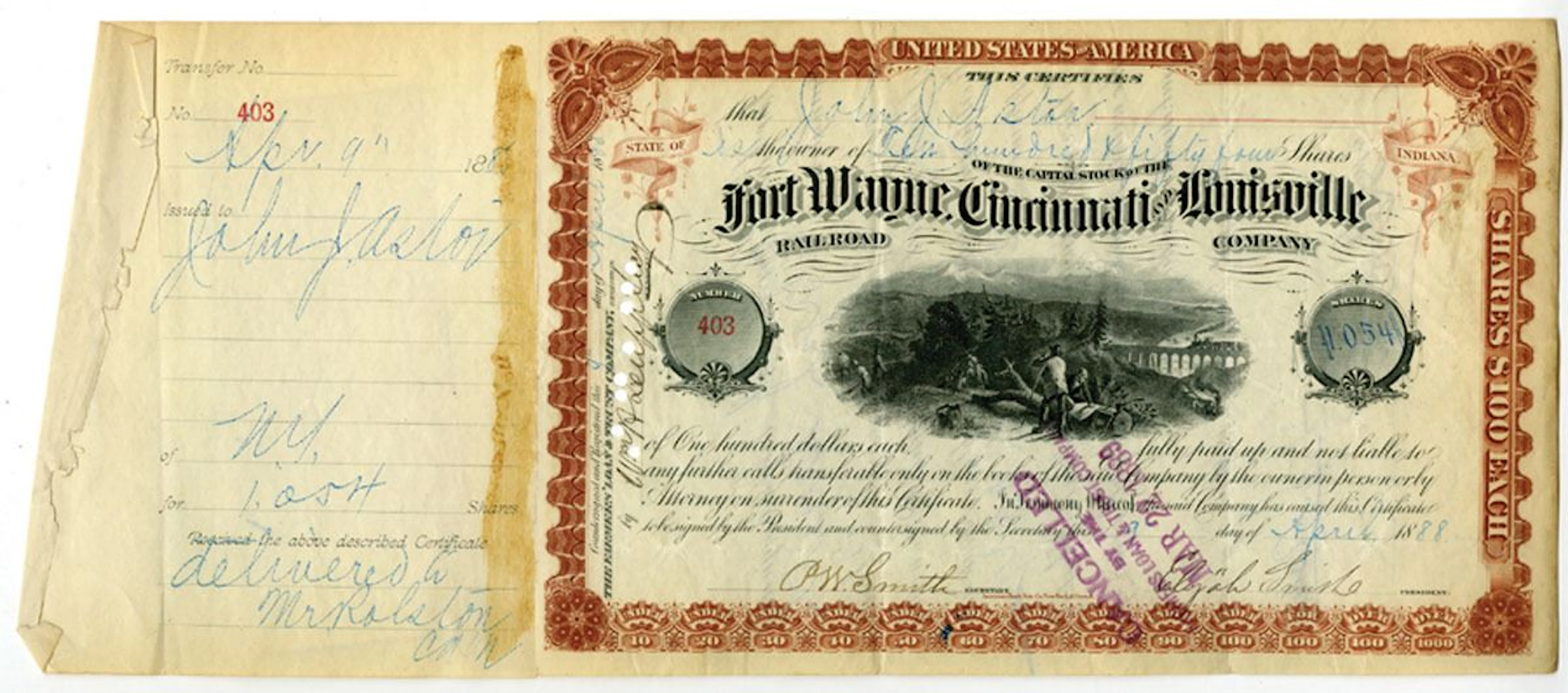 IN. Fort Wayne, Cincinnati and Louisville Railroad Co., 1888, I/C