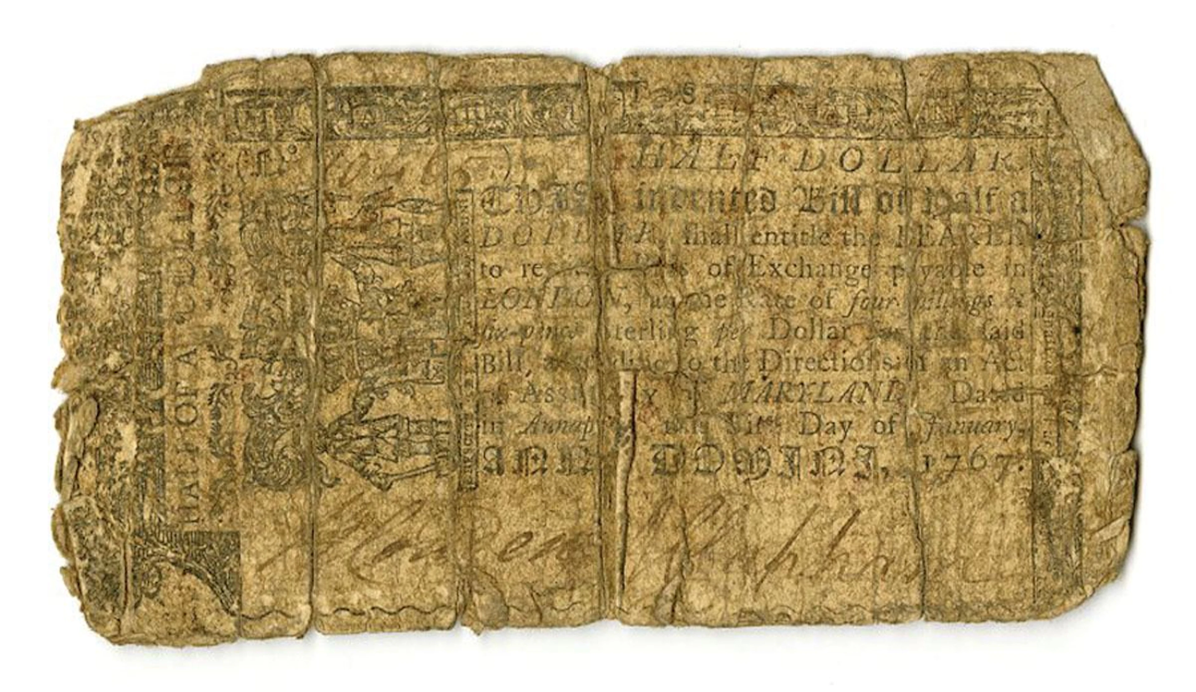 MD. Colonial Banknote, 1767. 1/2 Dollar, Issued Colonial Banknote
