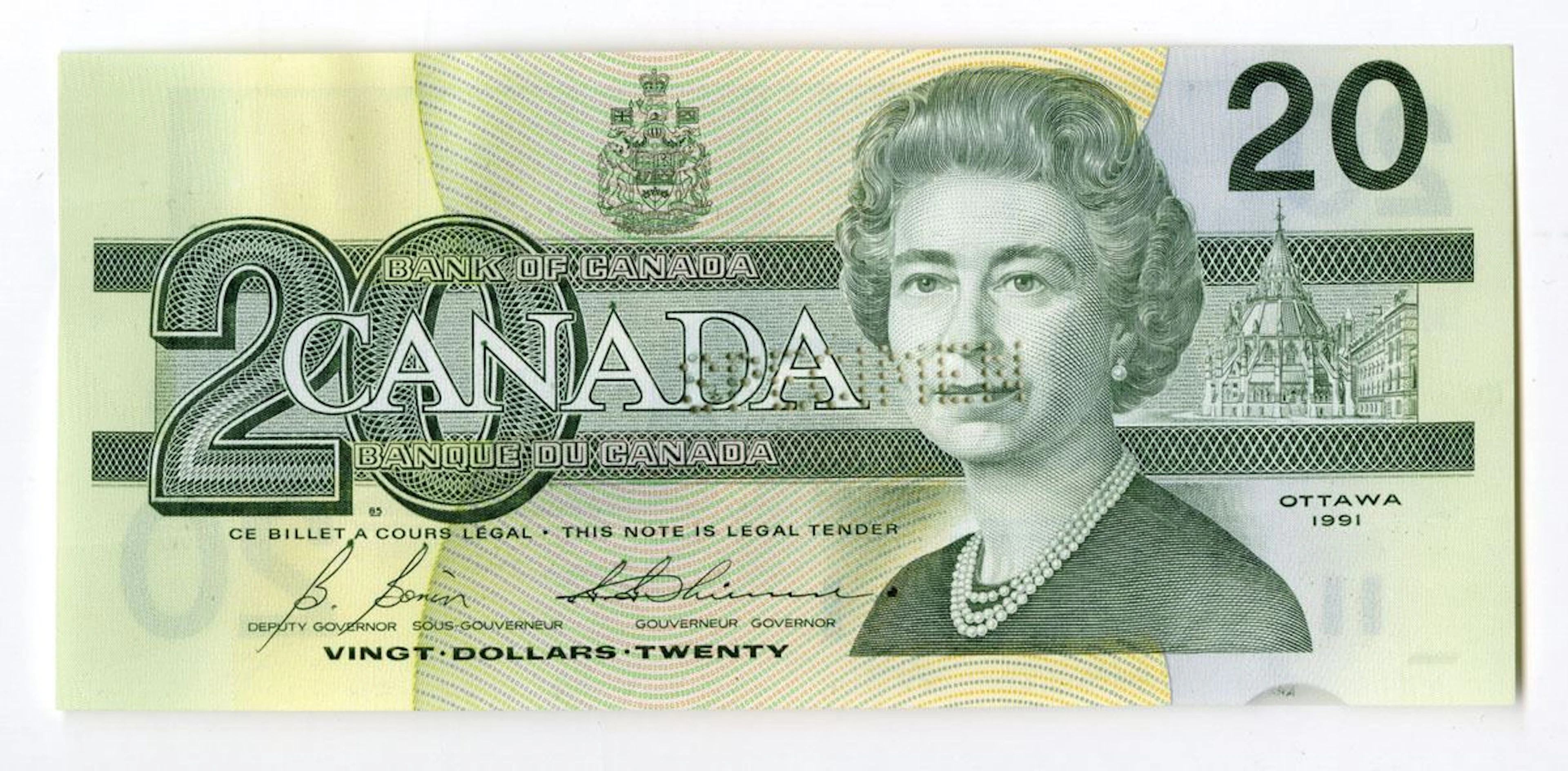 Bank of Canada, 1991, $20, "Printers Essay" DuraNote Polymer Paper