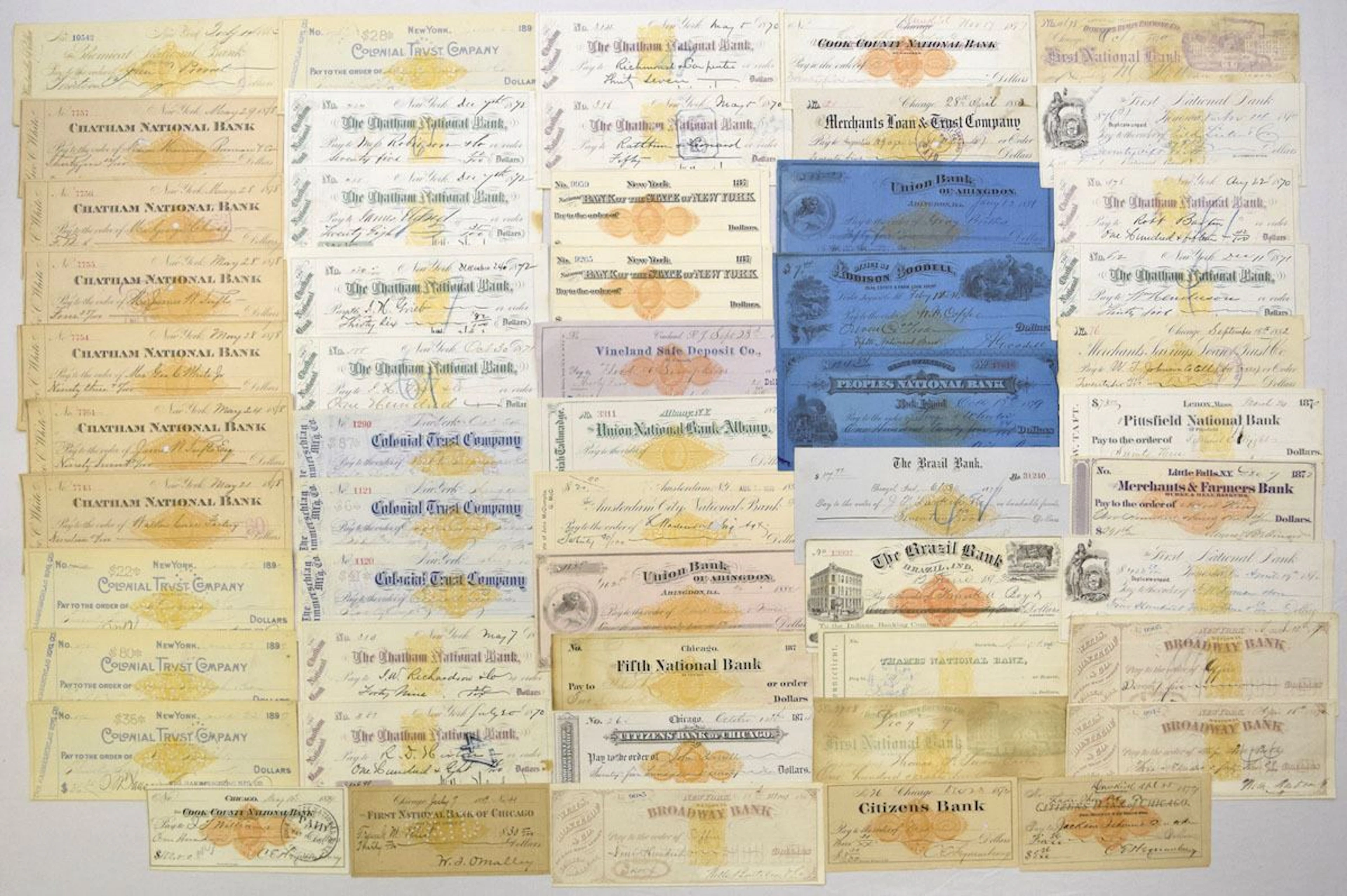 NY & IL. New York & Chicago National Bank and Various Business Checks