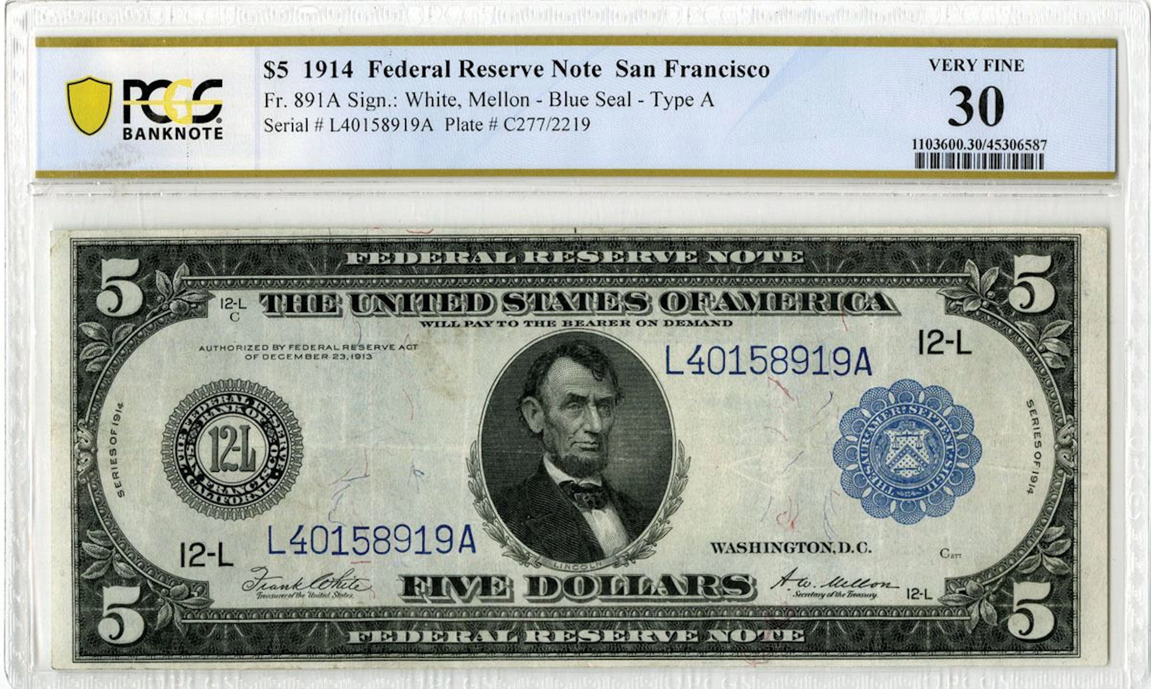 U.S. F.R.N., San Francisco. 1914 $5, Fr.# 891A, Issued Banknote, PCGS
