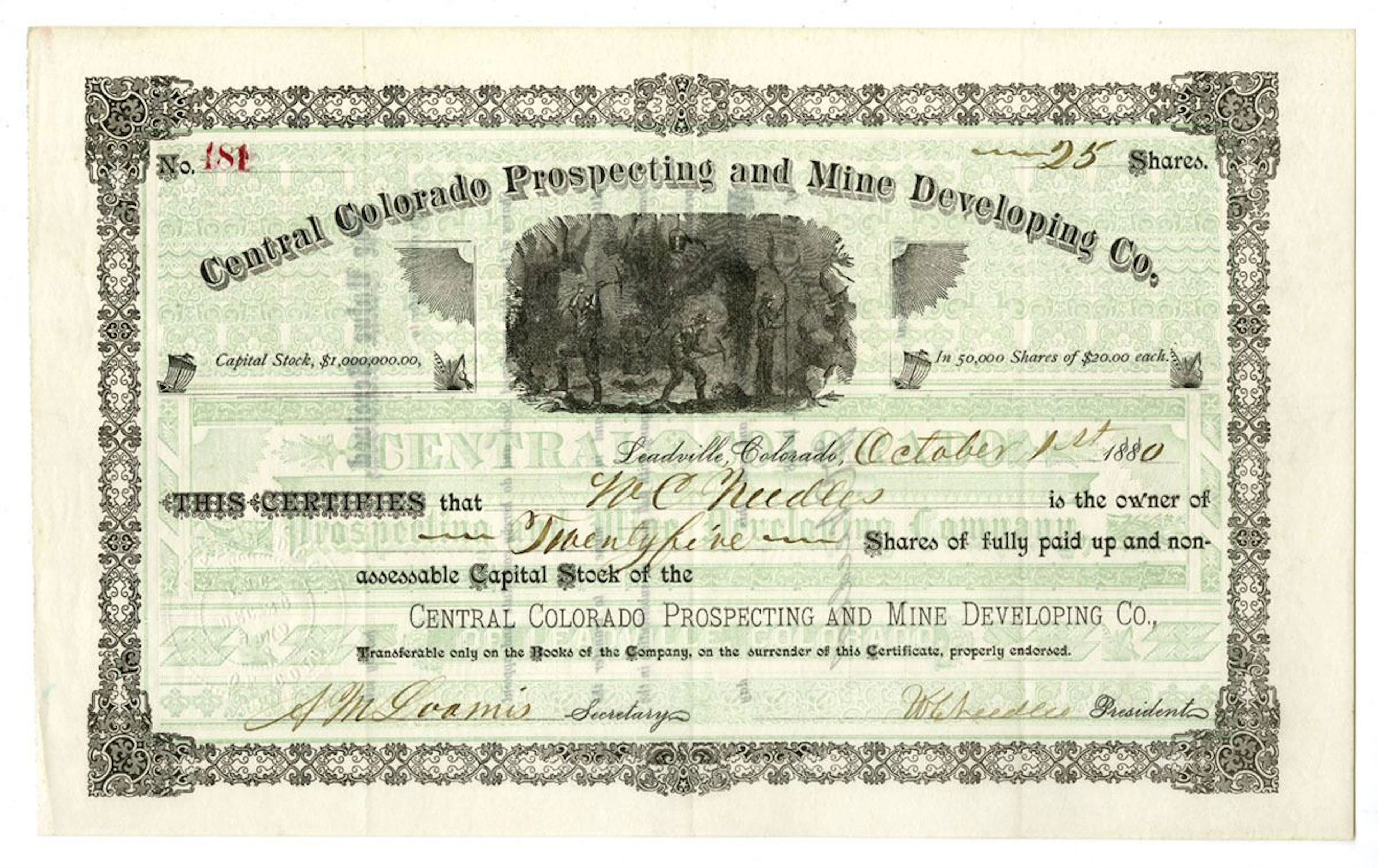 CO. Central Colorado Prospecting and Mine Developing Co., 1880 I/U