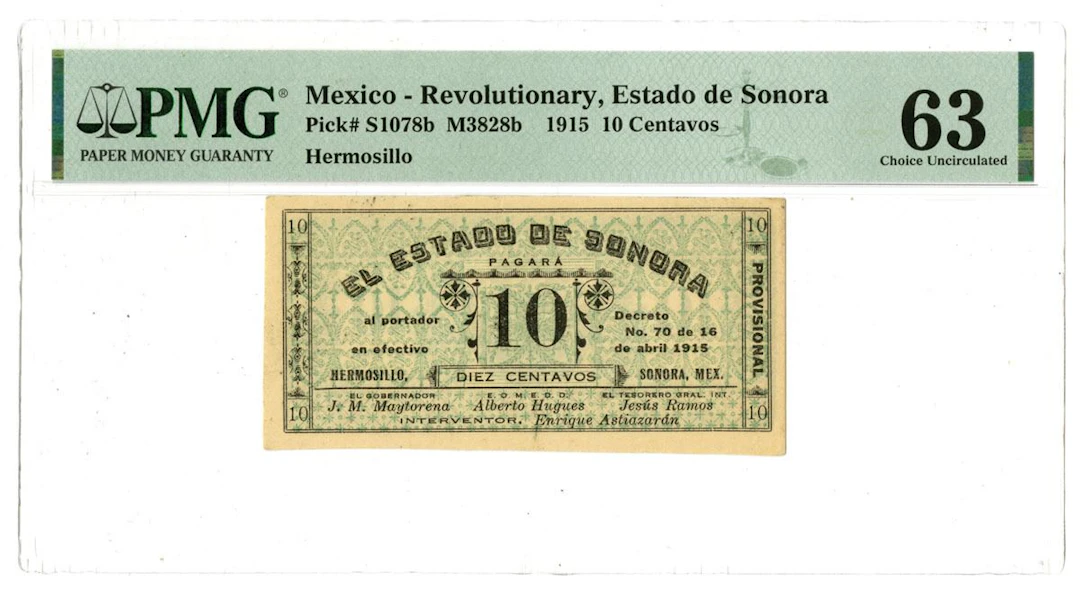Mexico. Estado de Sonora, 1915, Issued Banknote.