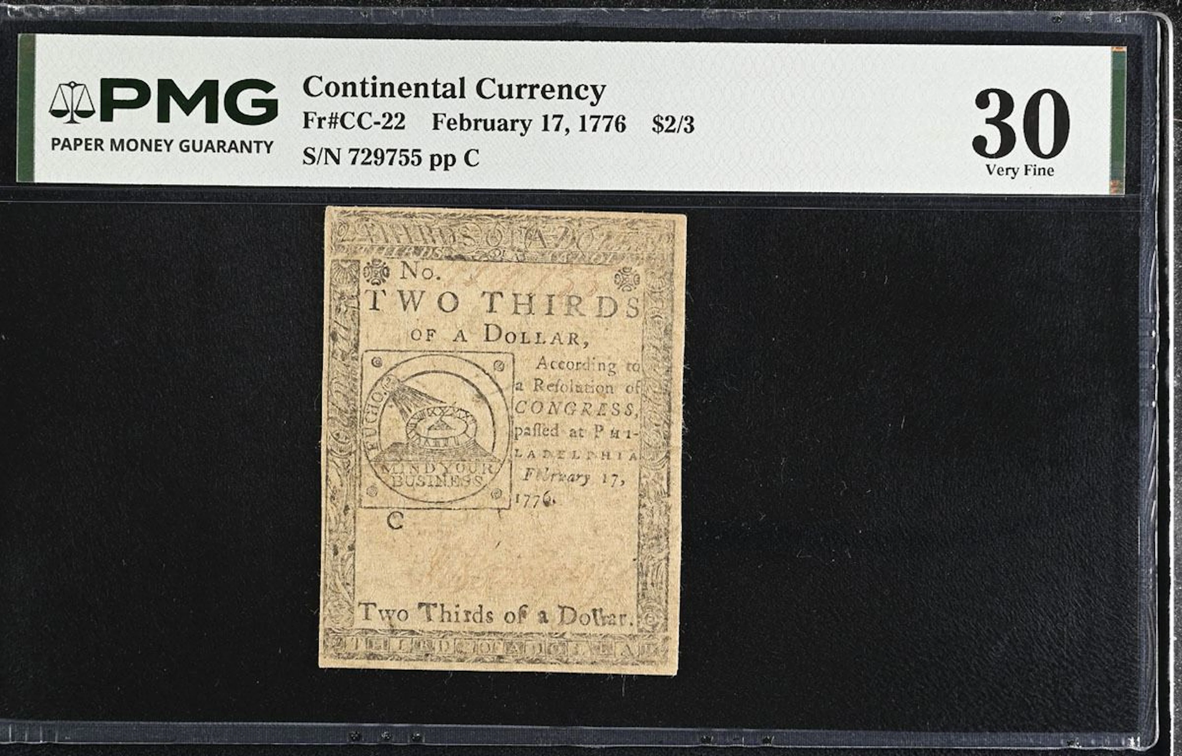 U.S. Continental Currency, February 17, 1776, $2/3 (Fr.# CC-22), Issued