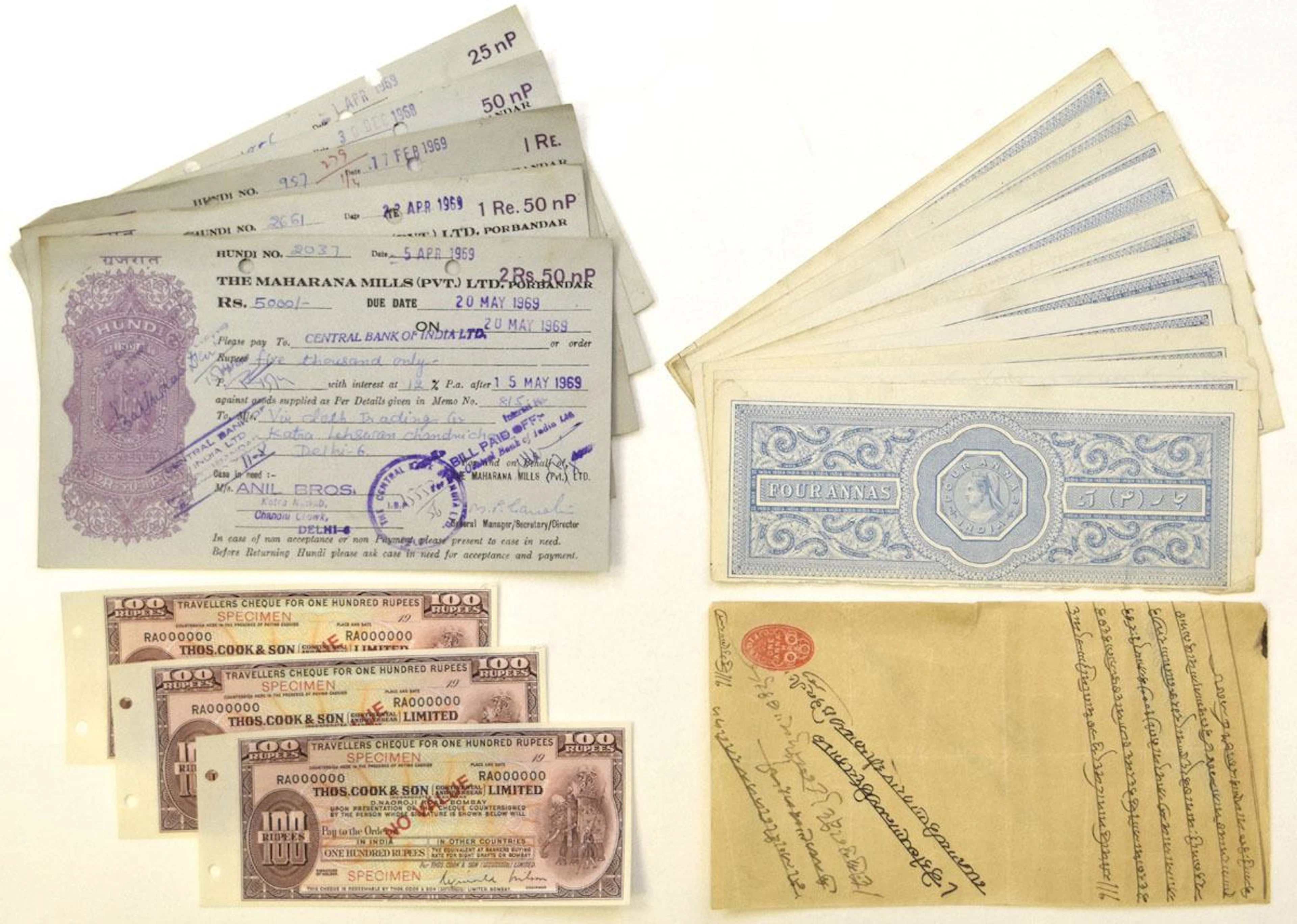 India. Banking Documents, Revenue-Stamped Hundis & Specimen Traveler's