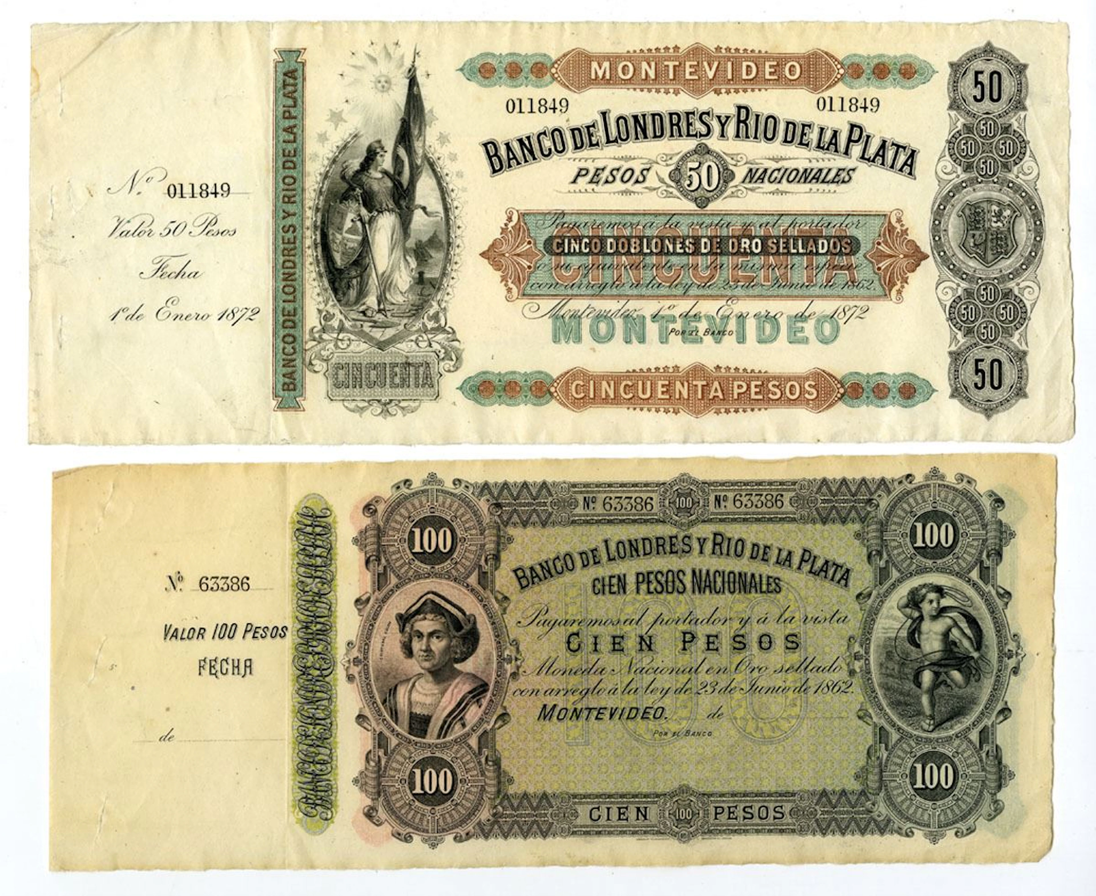 Uruguay. Banco de Londres y Rio de la Plata, Montevideo, 1862 and